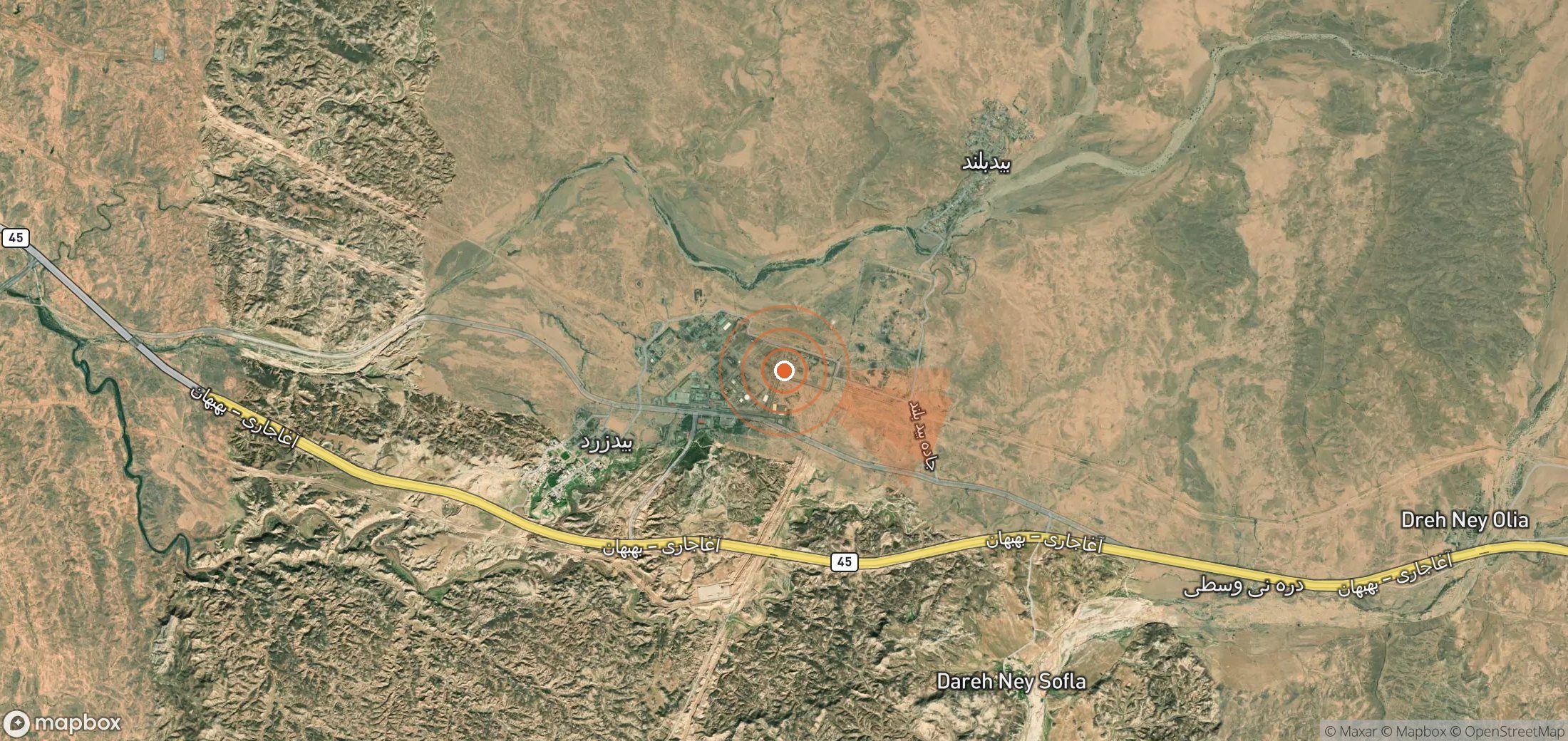 Mapa satelital de plumas de metano en Irán
