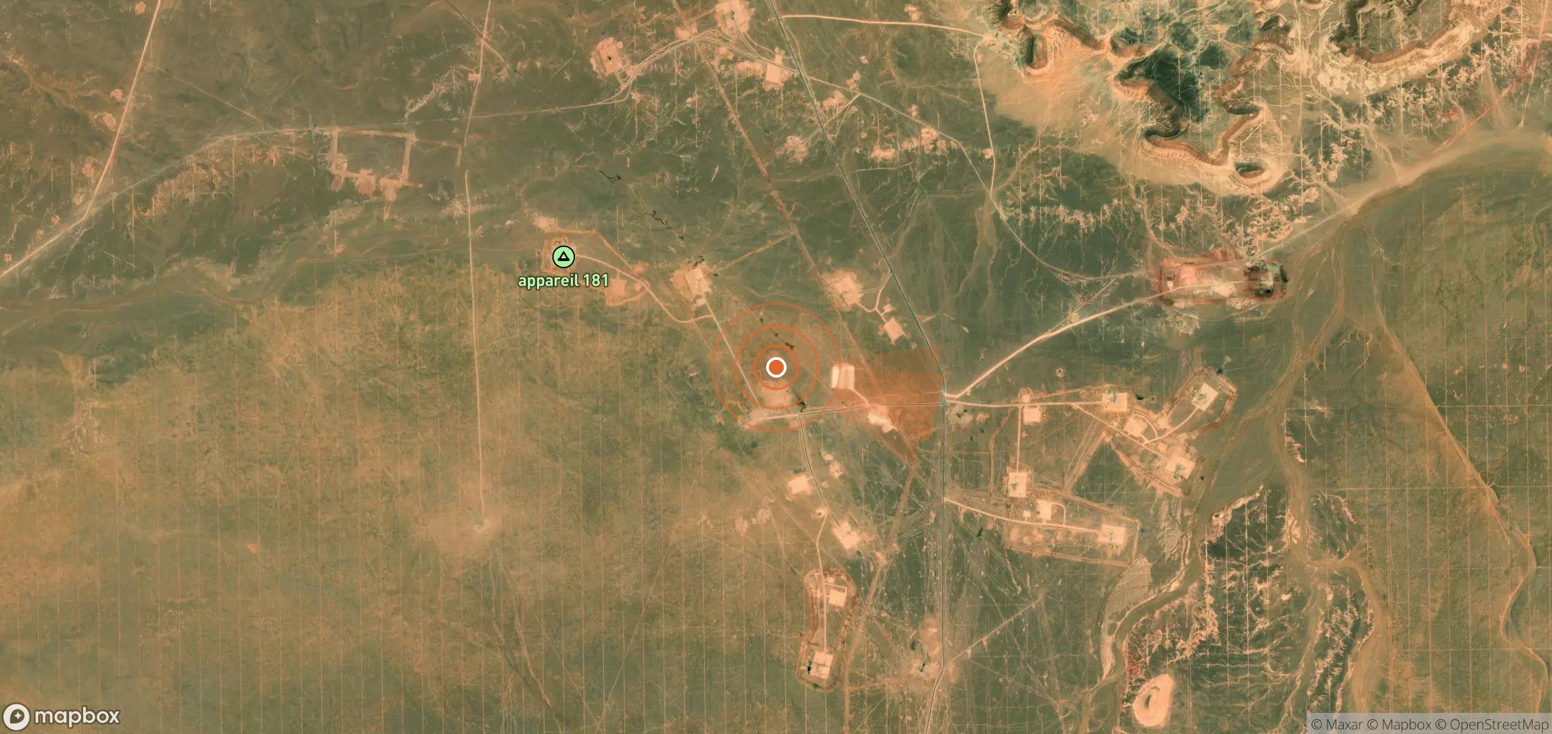 Satellite map of methane plume locations in Algeria
