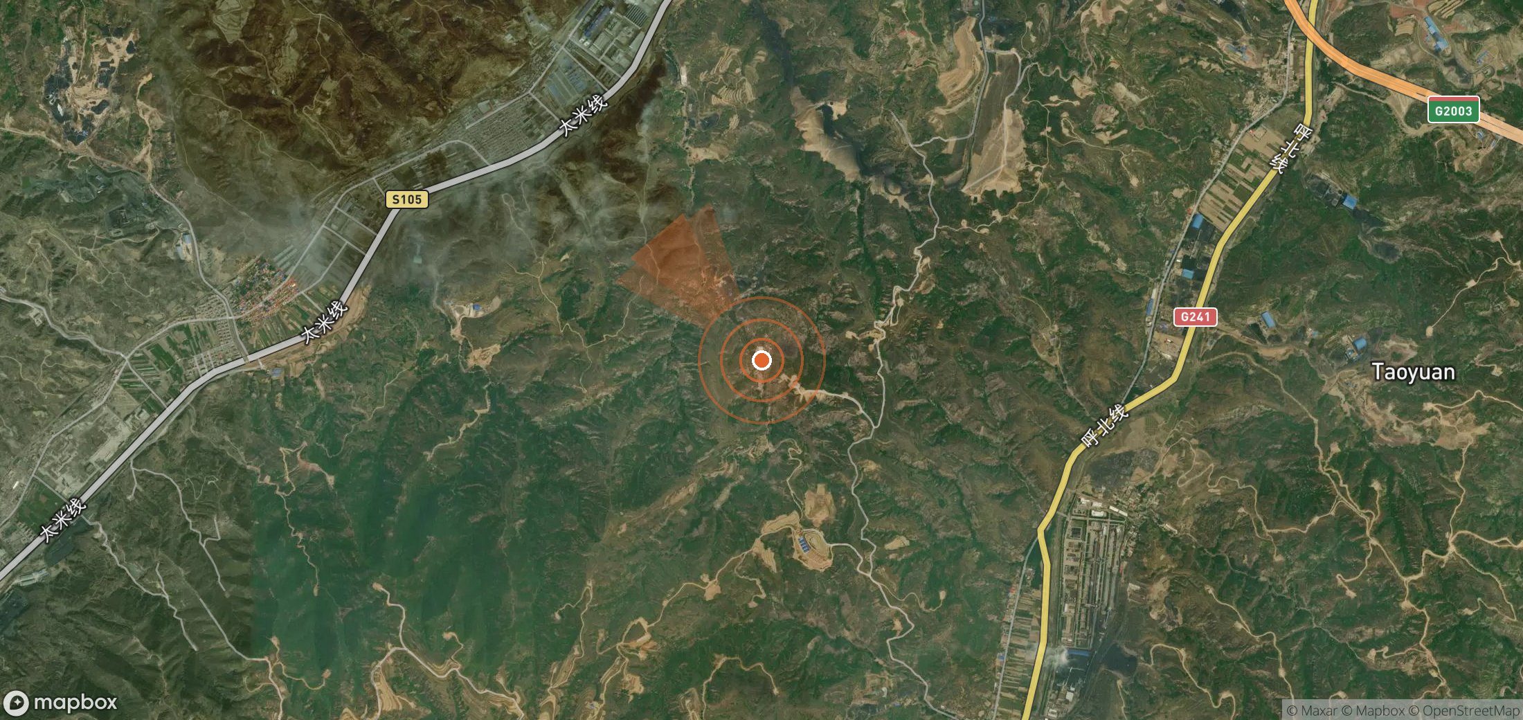 Satellite map of methane plume locations in China
