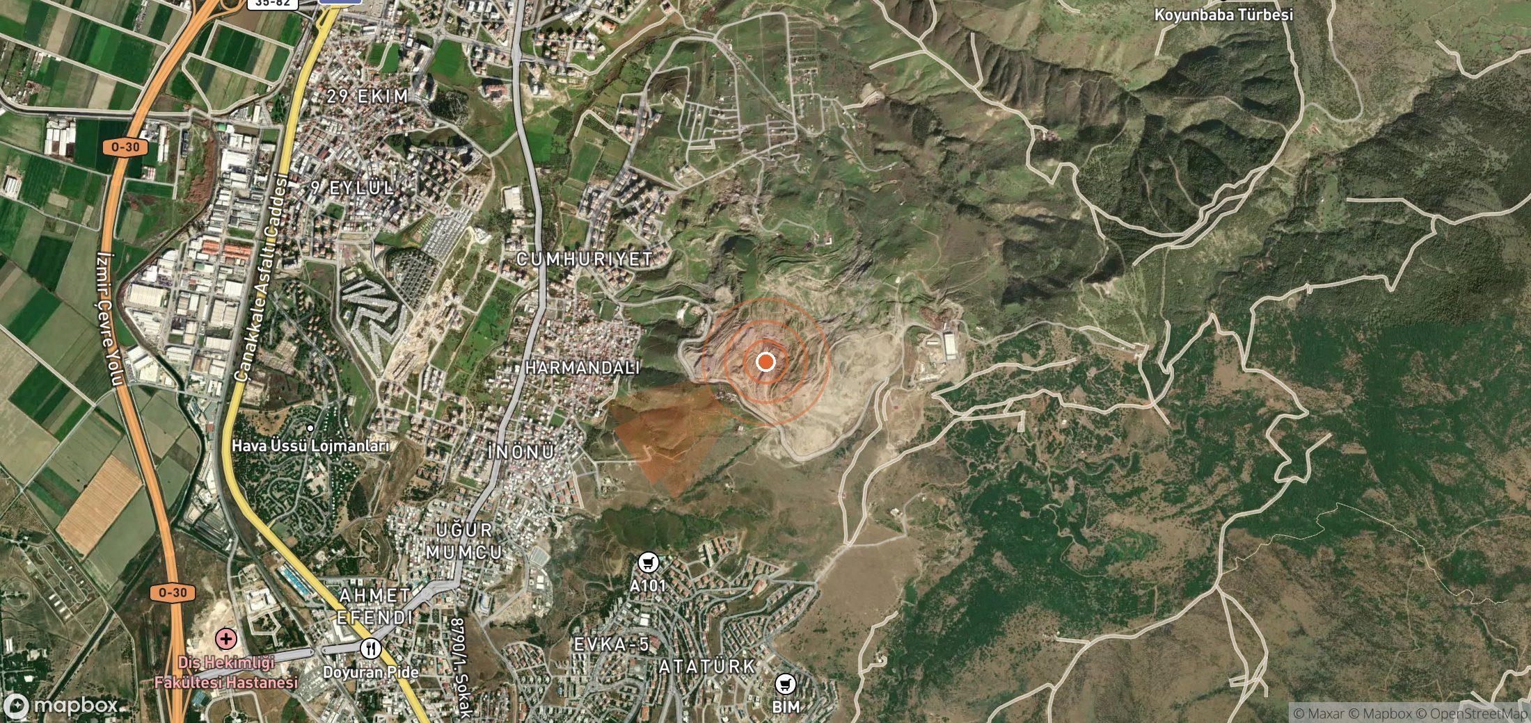 Mapa satelital de plumas de metano en Turquía