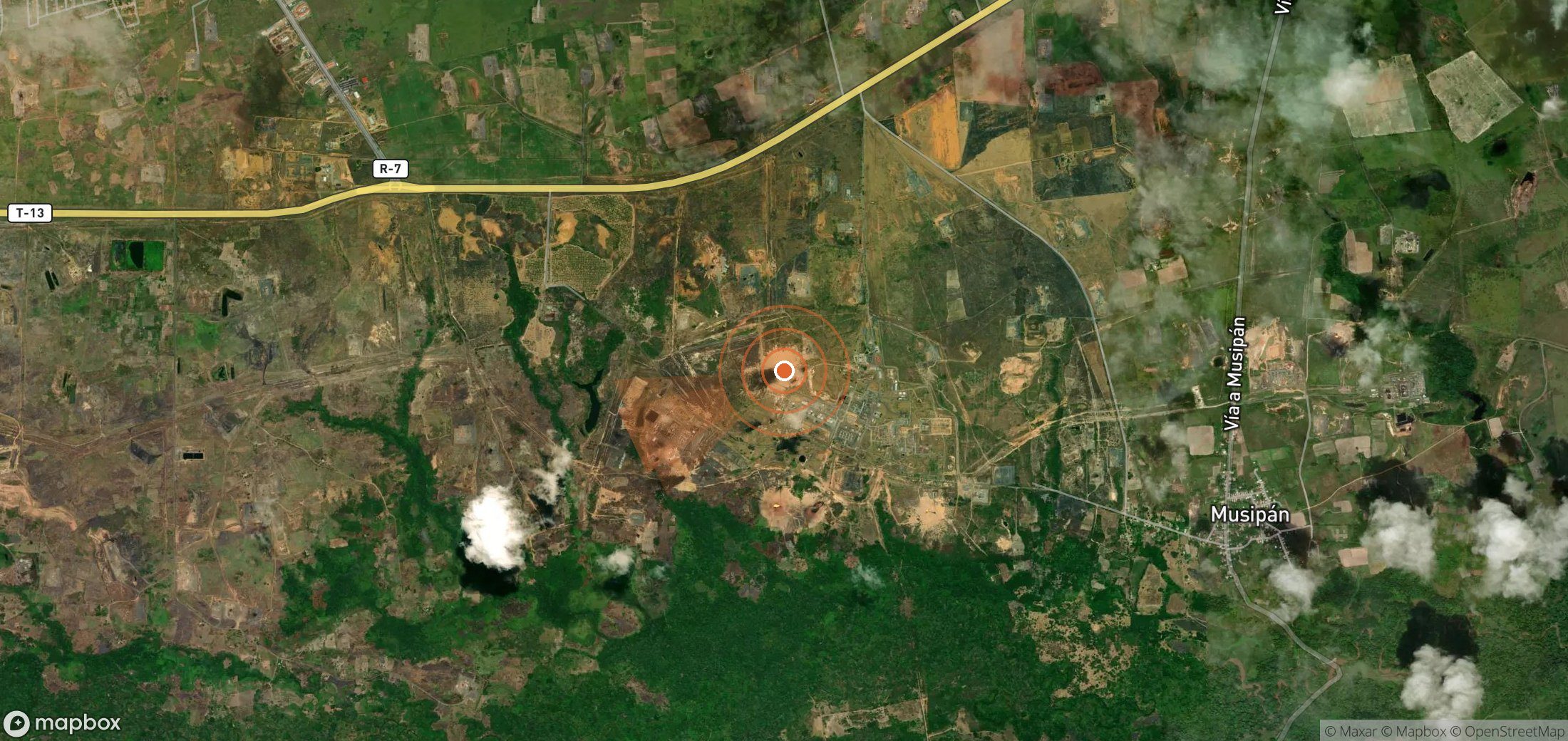 Satellite map of methane plume locations in Venezuela