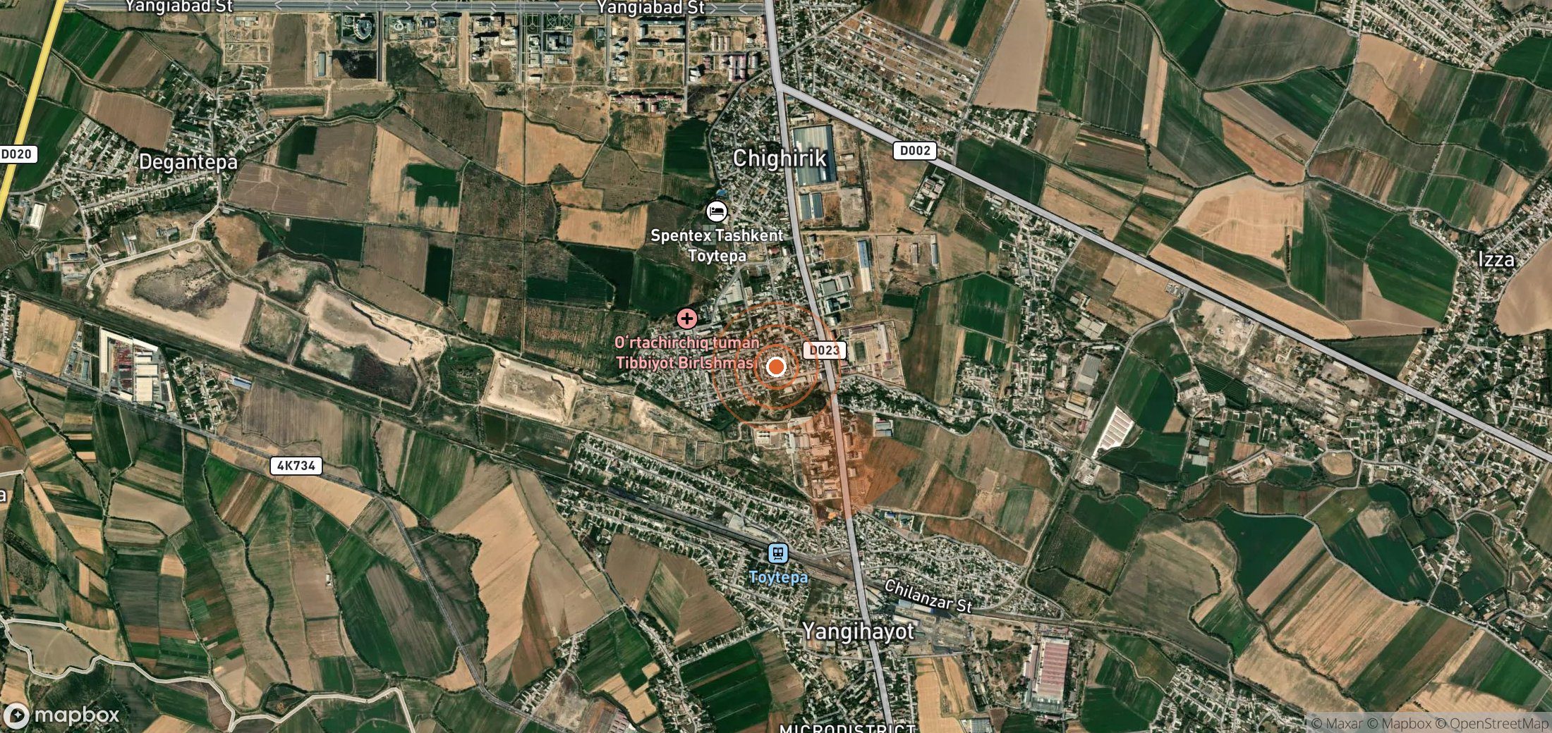 Satellite map of methane plume locations in Uzbekistan