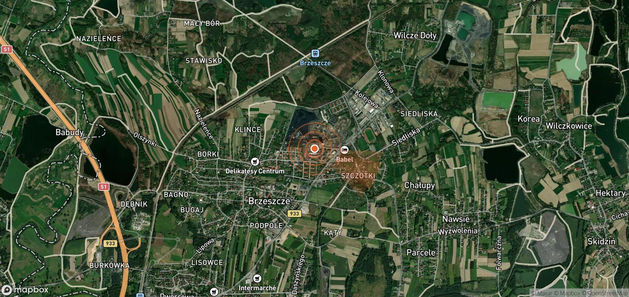 Satellite map of methane plume locations in Poland