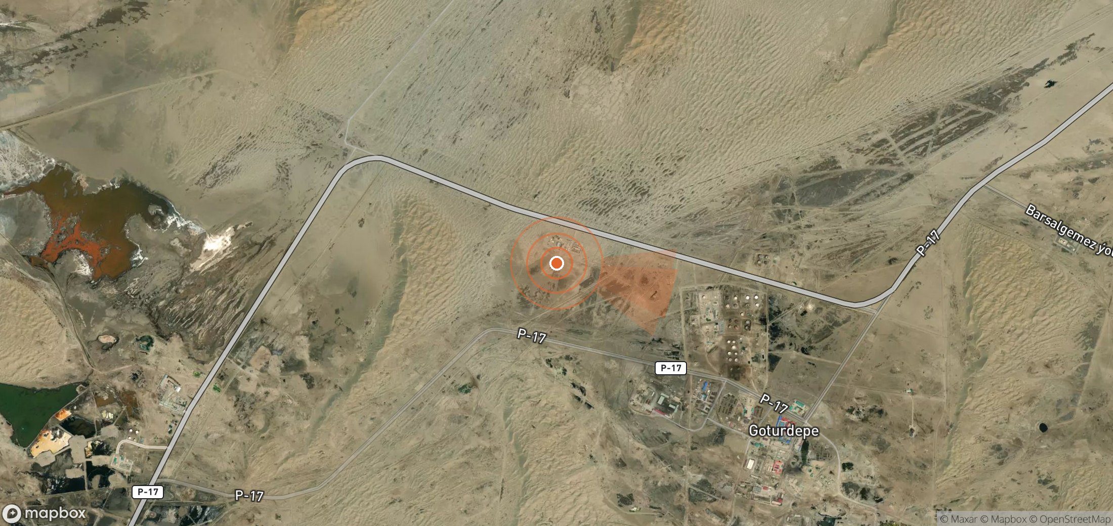 Satellite map of methane plume locations in Turkmenistan