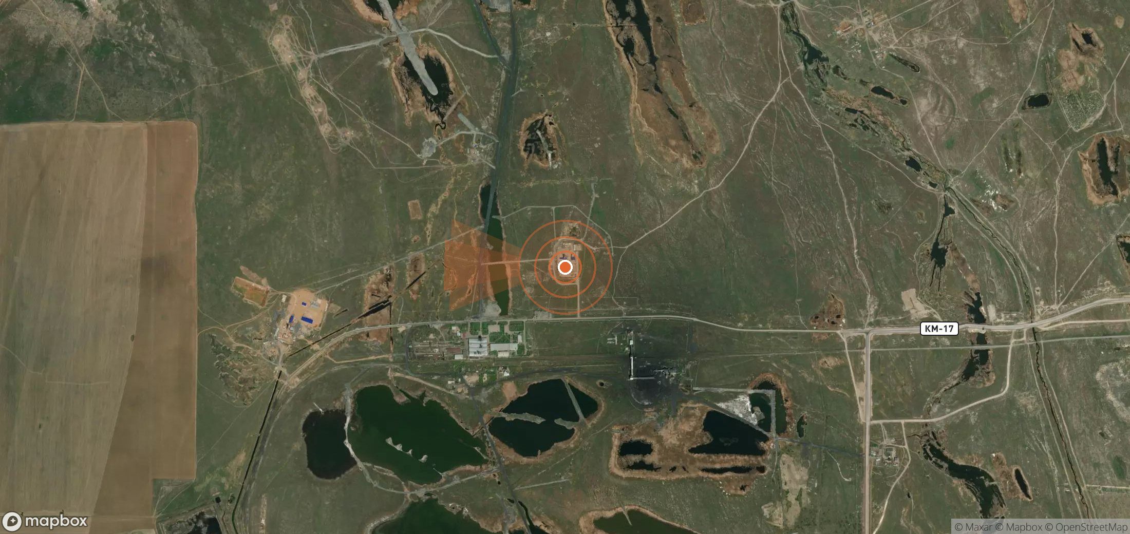 Satellite map of methane plume locations in Kazakhstan