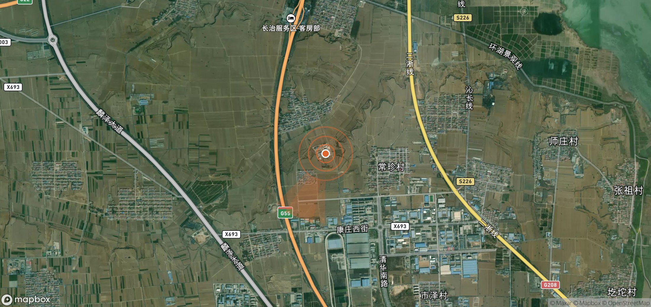 Mapa satelital de plumas de metano en China