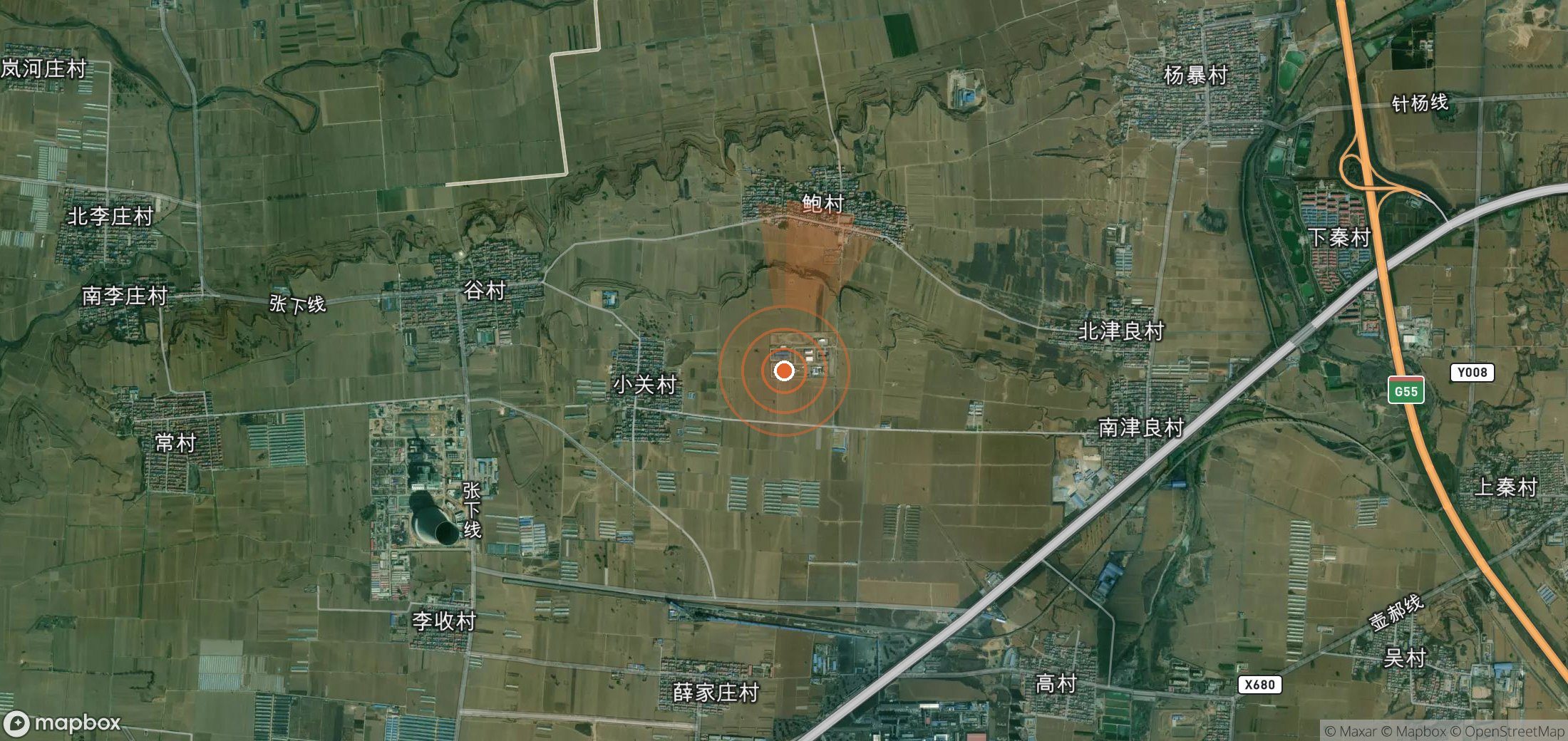 Satellite map of methane plume locations in China