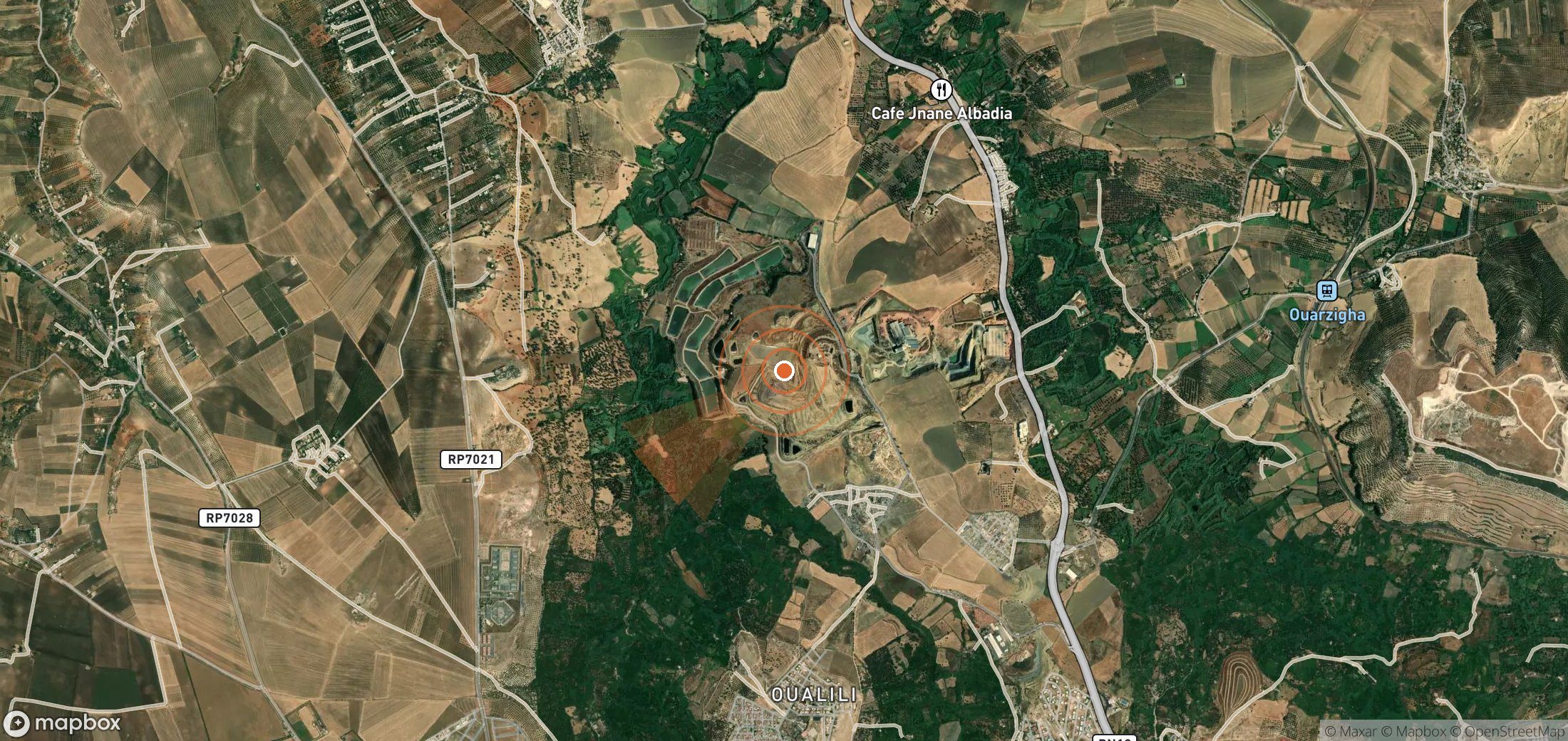 Satellite map of methane plume locations in Morocco