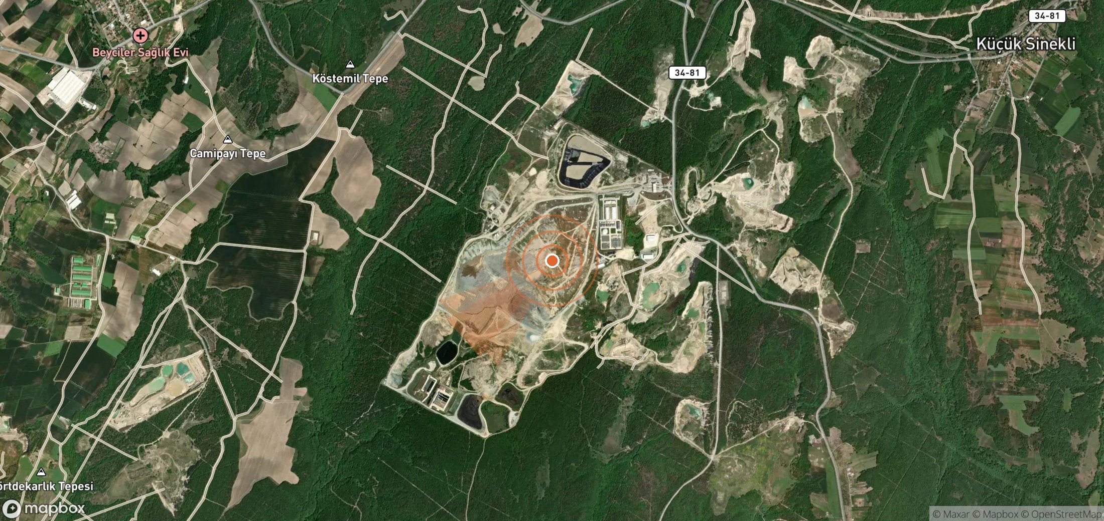 Satellite map of methane plume locations in Türkiye