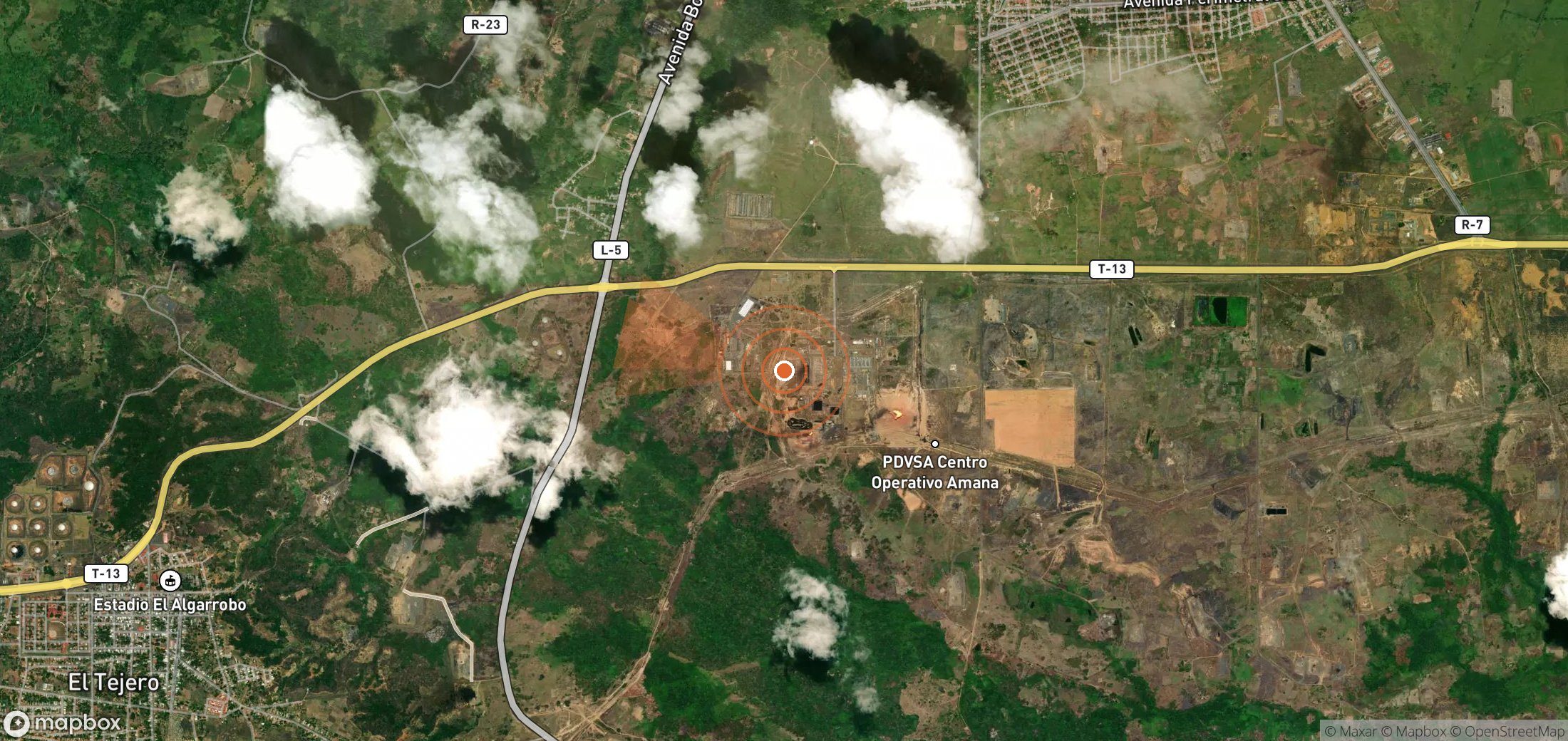 Mapa satelital de plumas de metano en Venezuela