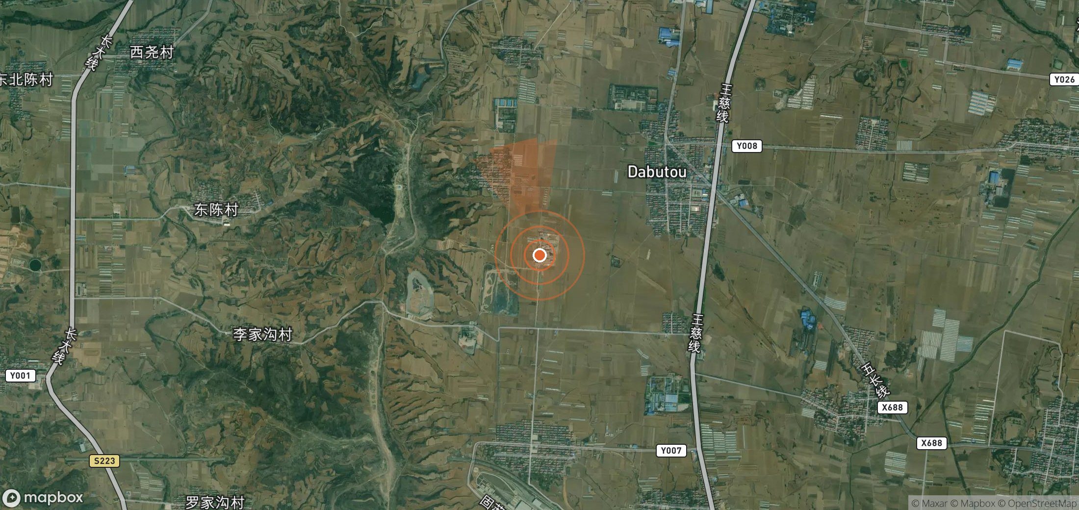 Satellite map of methane plume locations in China