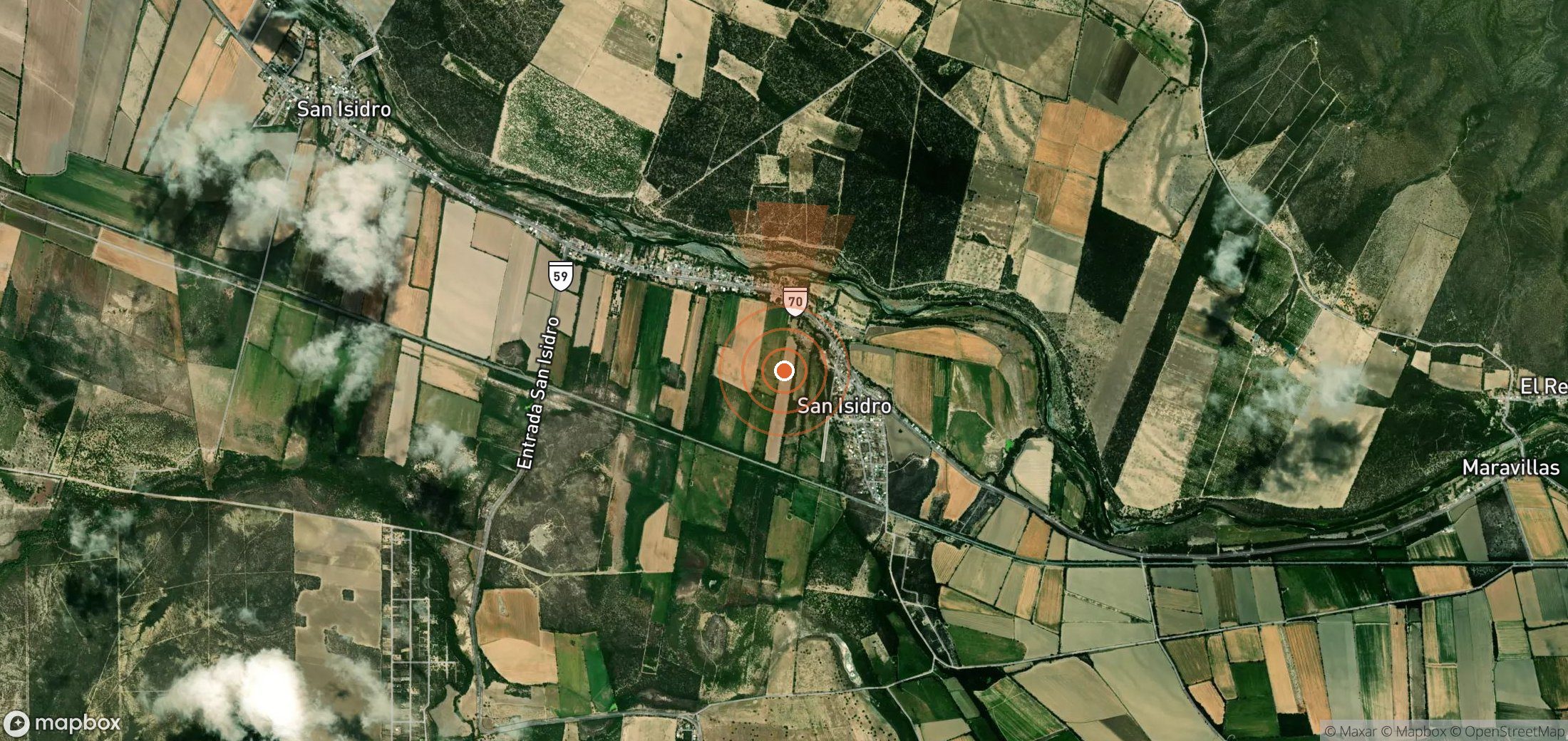 Satellite map of methane plume locations in Mexico