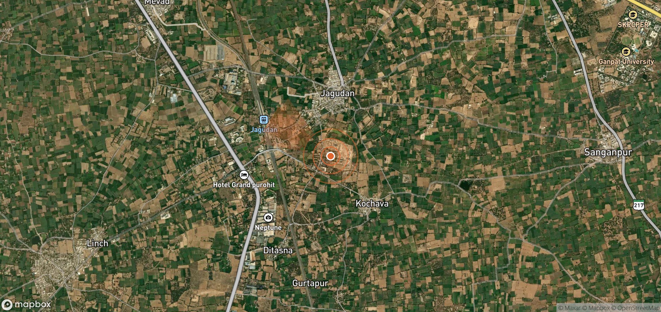 Satellite map of methane plume locations in India