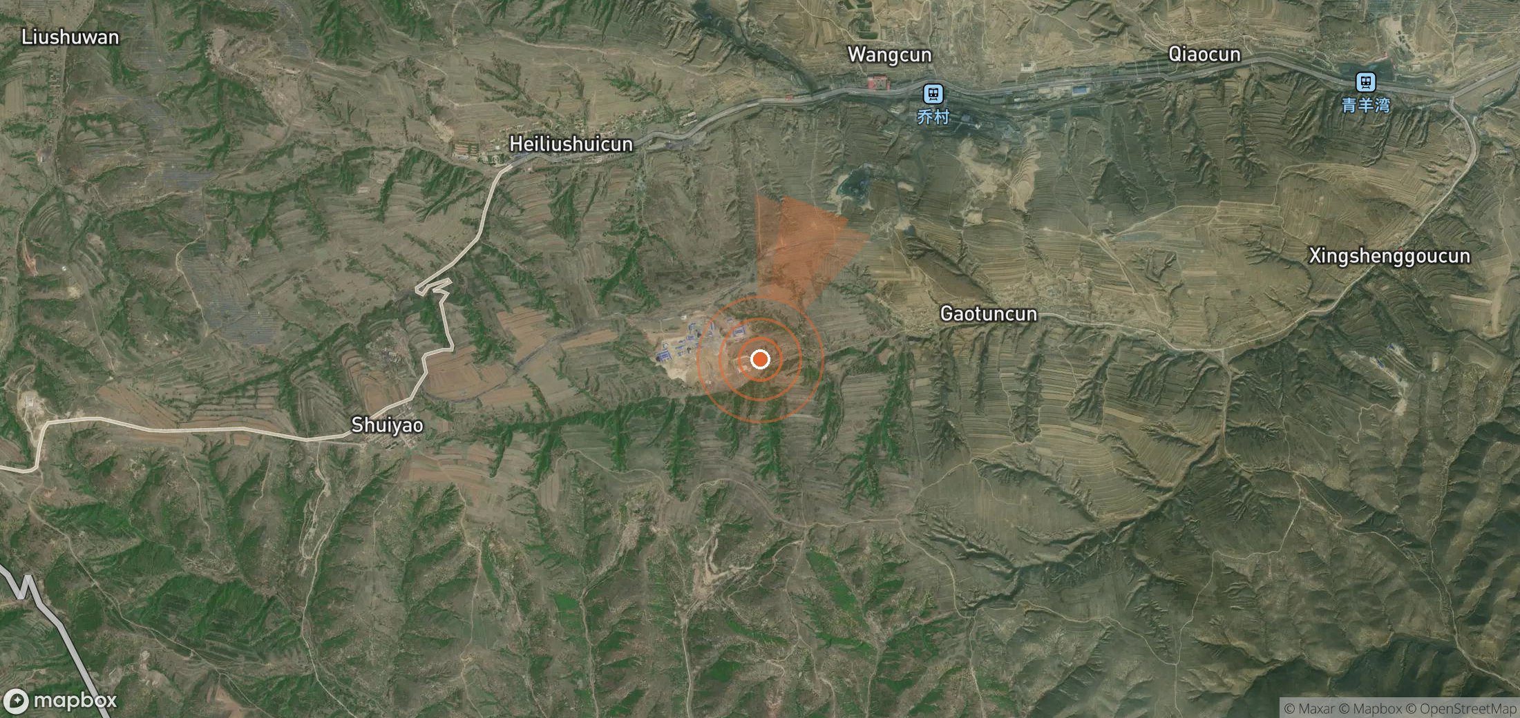 Satellite map of methane plume locations in China