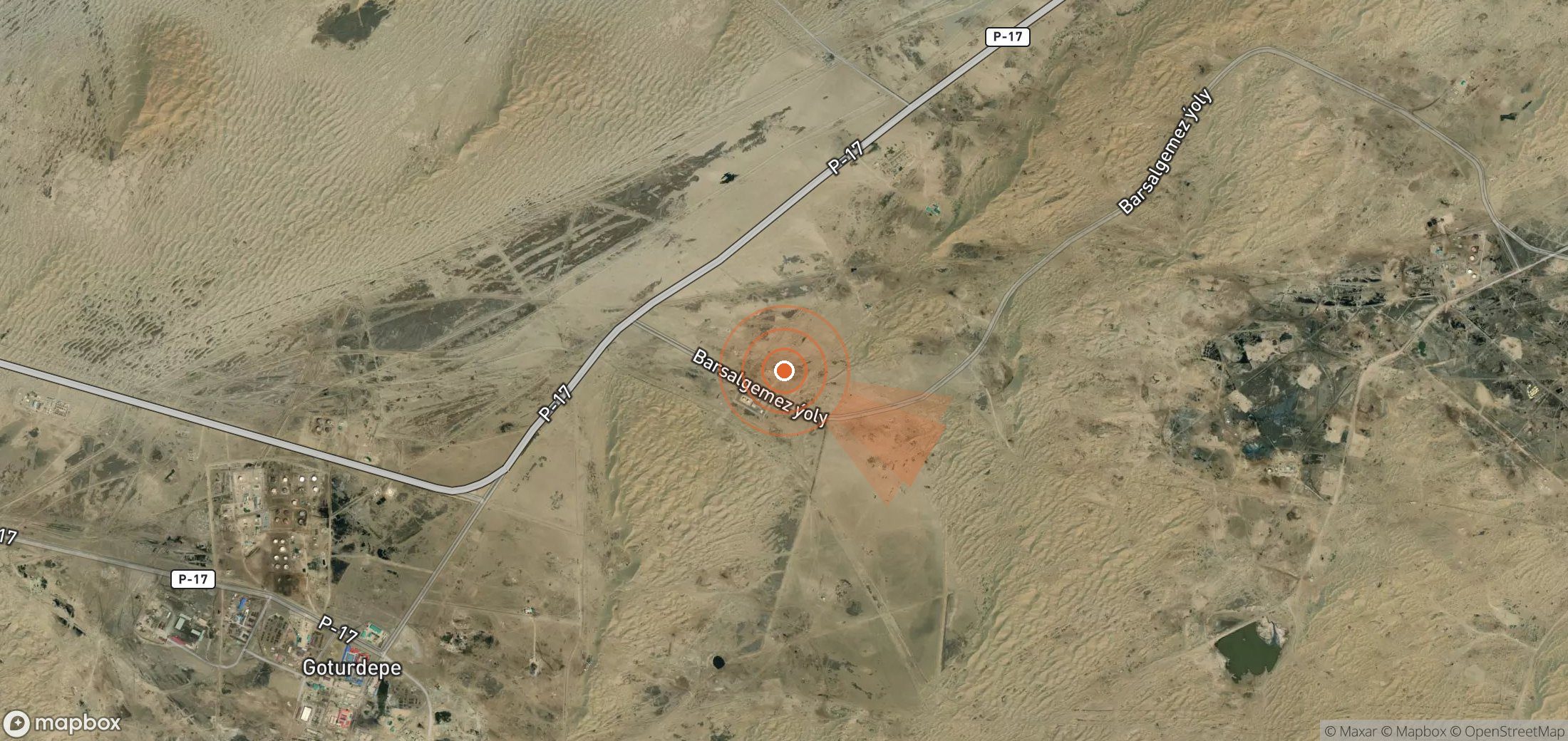 Satellite map of methane plume locations in Turkmenistan