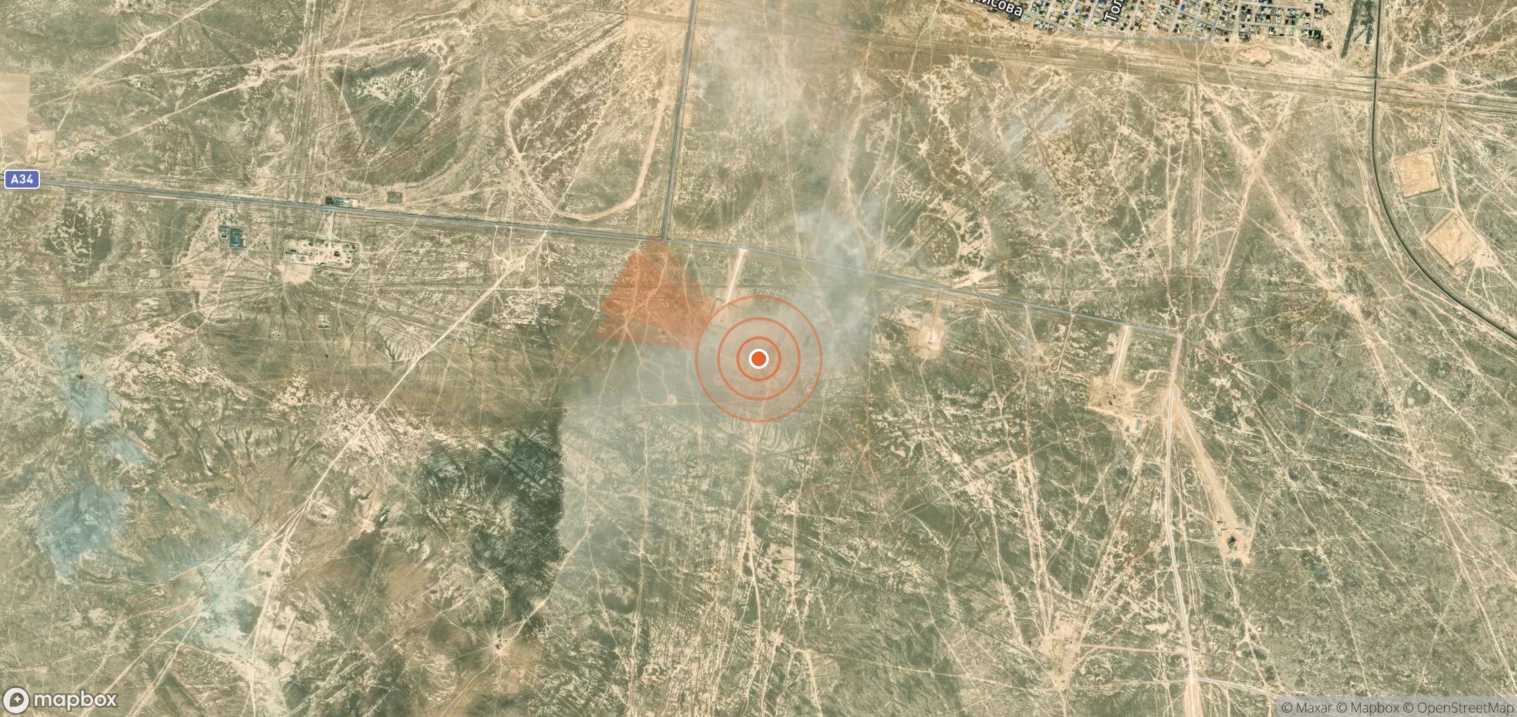 Mapa satelital de plumas de metano en Kazajistán