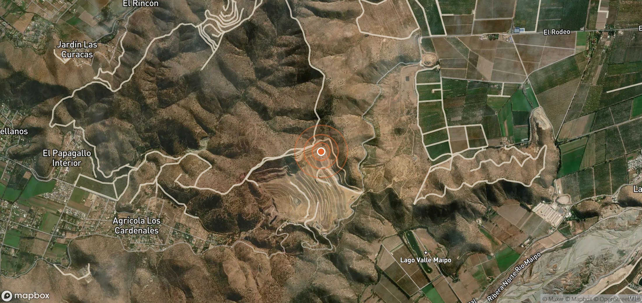 Satellite map of methane plume locations in Chile