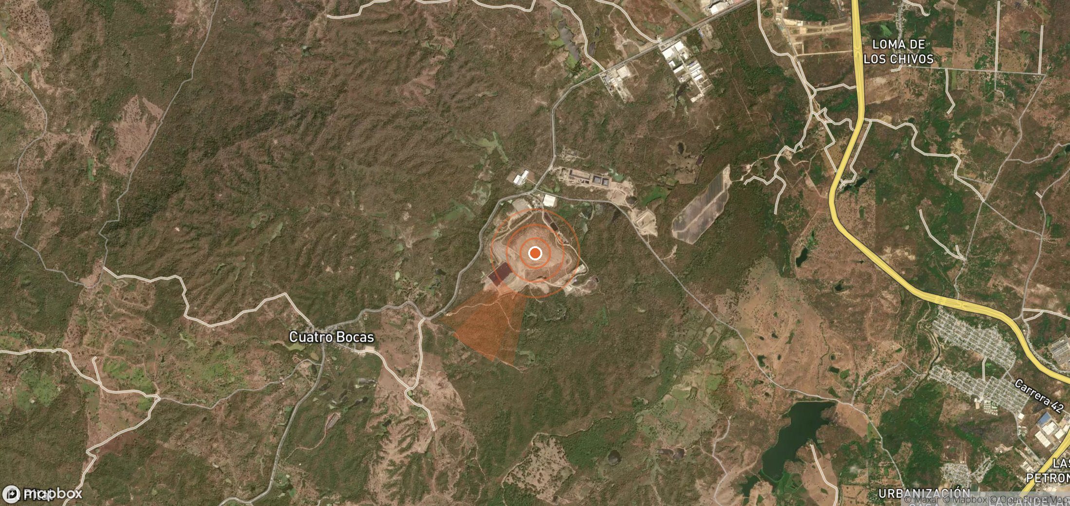 Satellite map of methane plume locations in Colombia