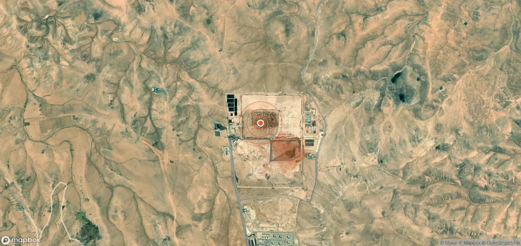Satellite map of methane plume locations in Jordan