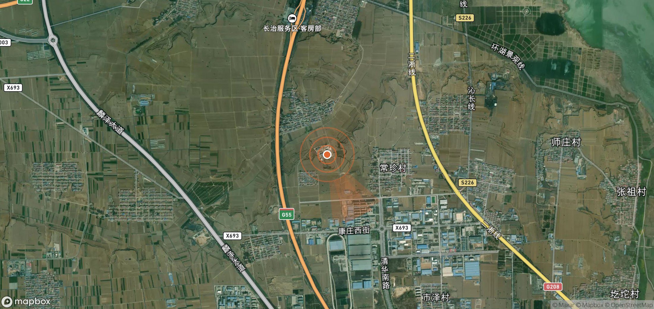 Mapa satelital de plumas de metano en China