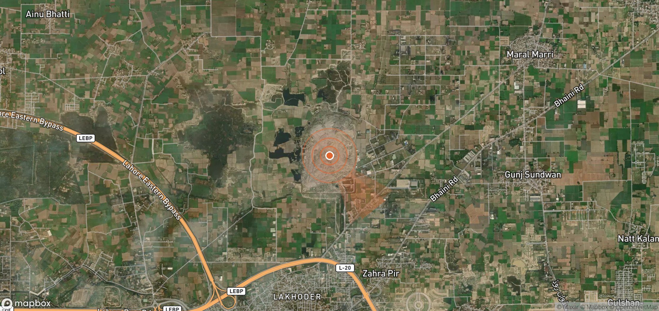 Mapa satelital de plumas de metano en Pakistán