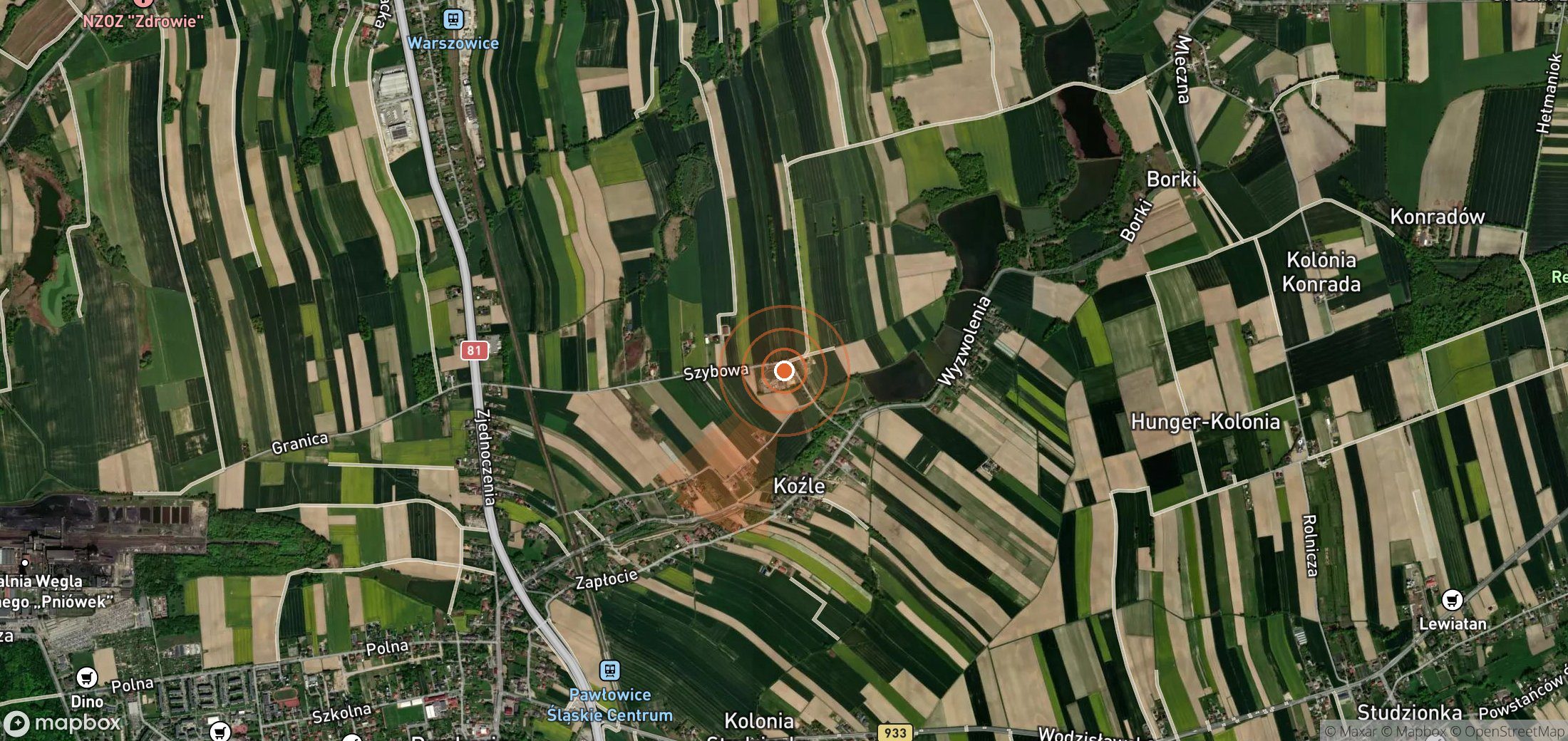 Satellite map of methane plume locations in Poland