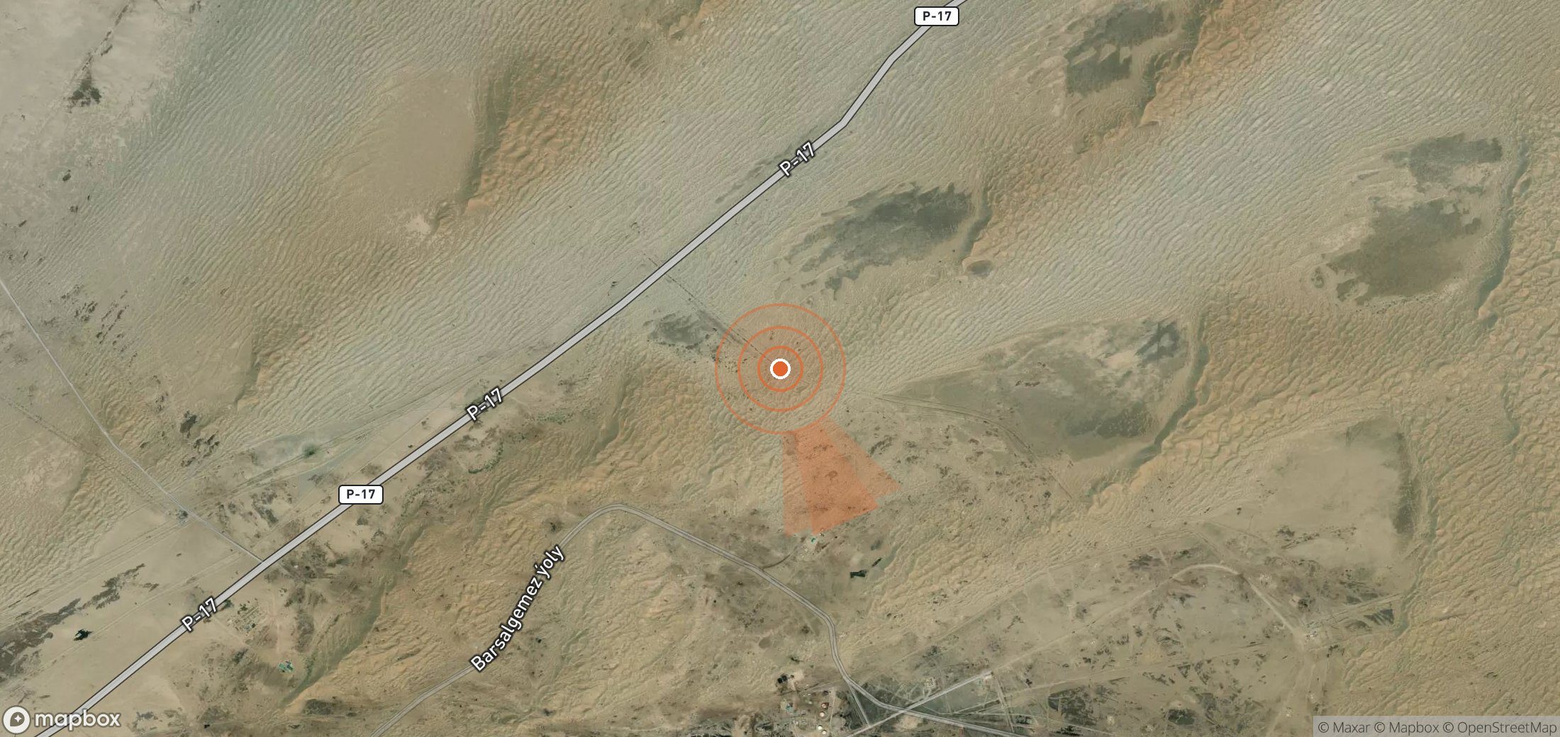 Mapa satelital de plumas de metano en Turkmenistán