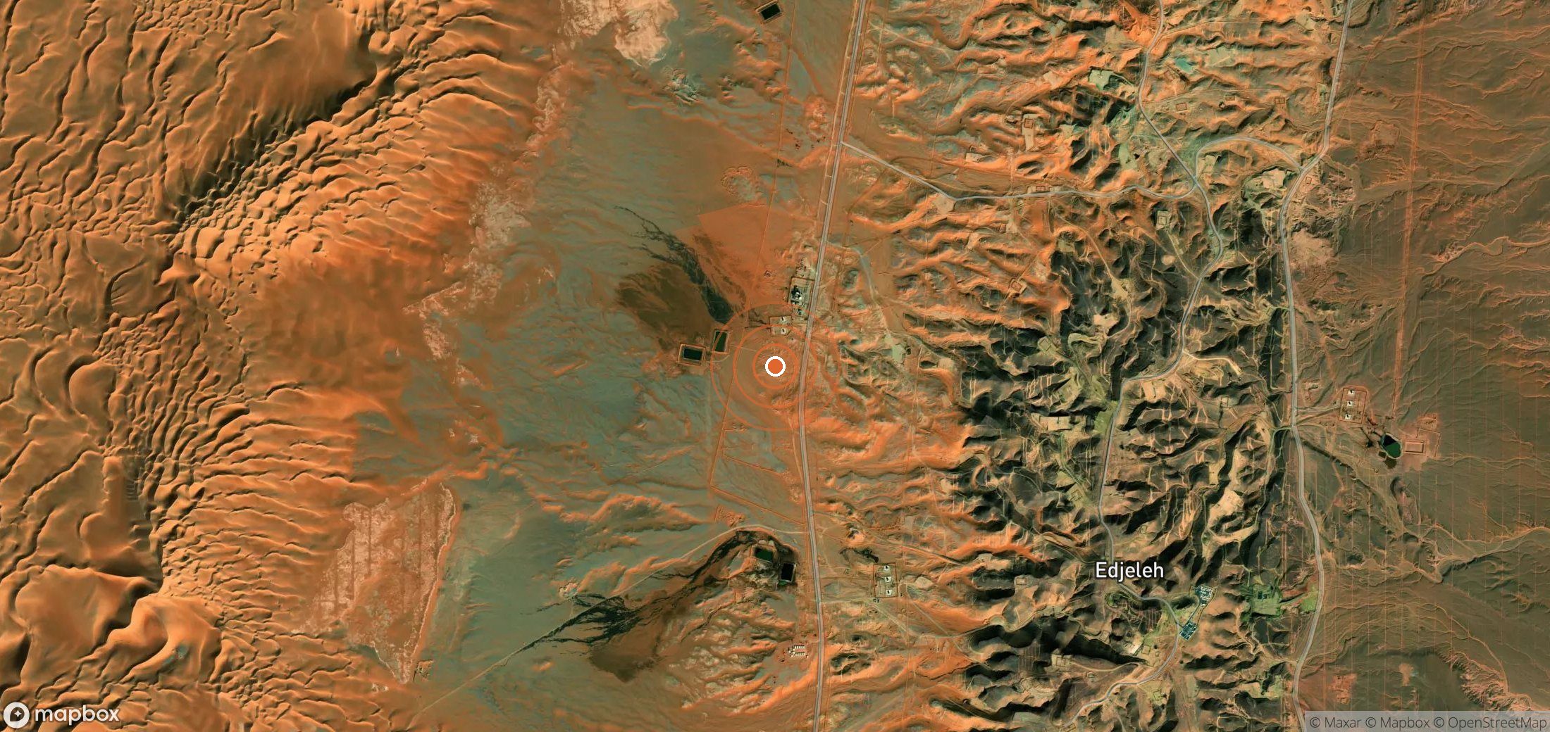Mapa satelital de plumas de metano en Argelia
