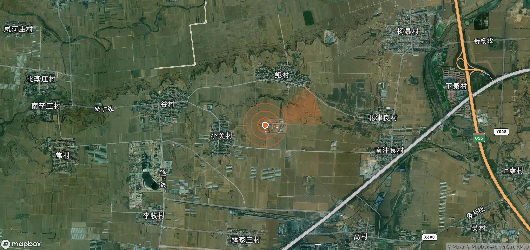 Mapa satelital de plumas de metano en China