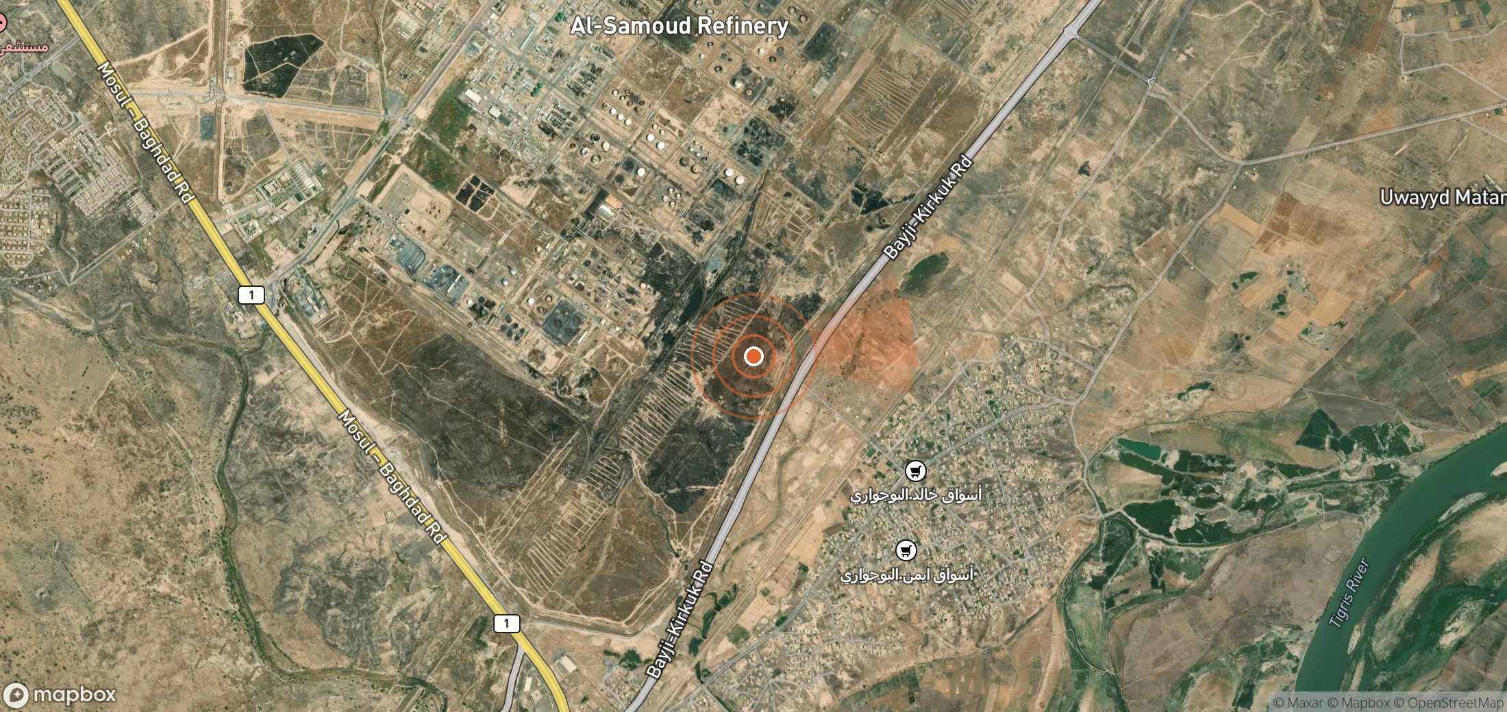 Satellite map of methane plume locations in Iraq