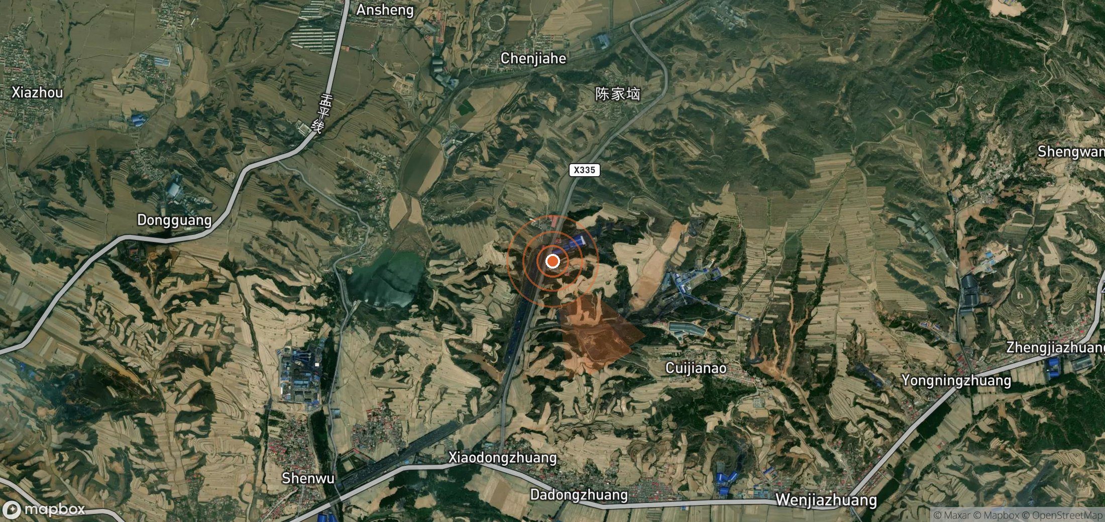 Satellite map of methane plume locations in China