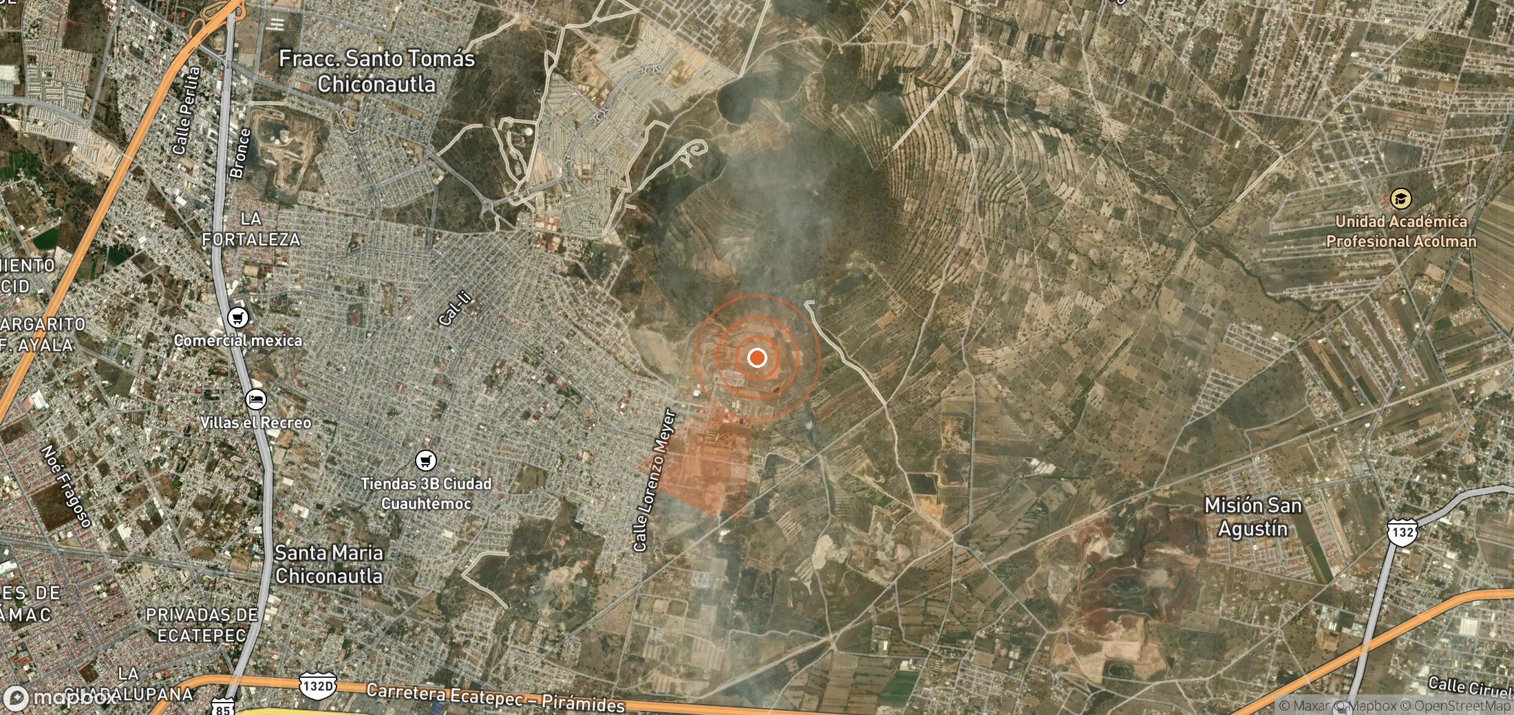 Satellite map of methane plume locations in Mexico