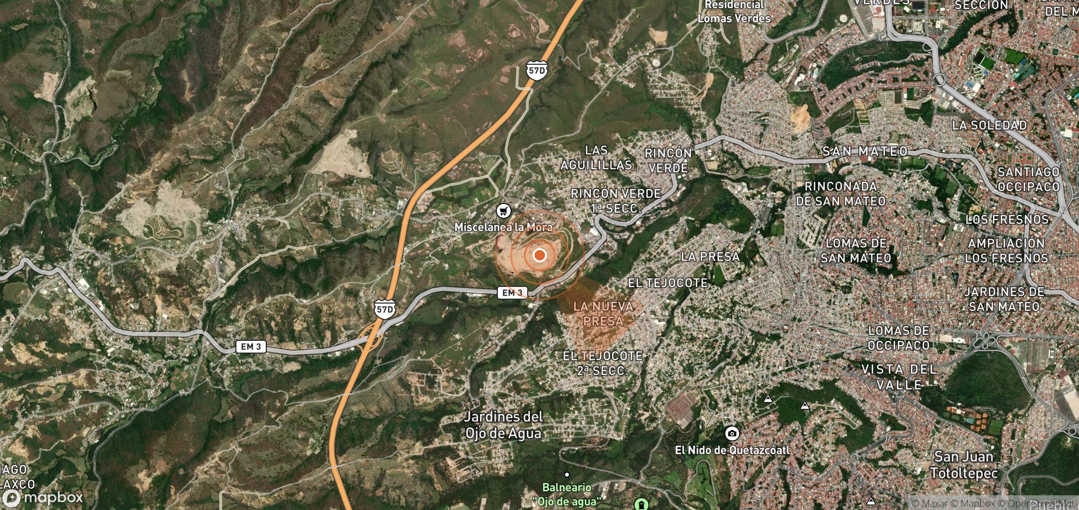 Satellite map of methane plume locations in Mexico