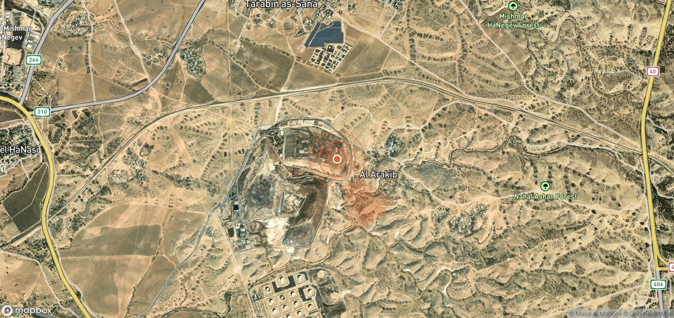 Satellite map of methane plume locations in Israel