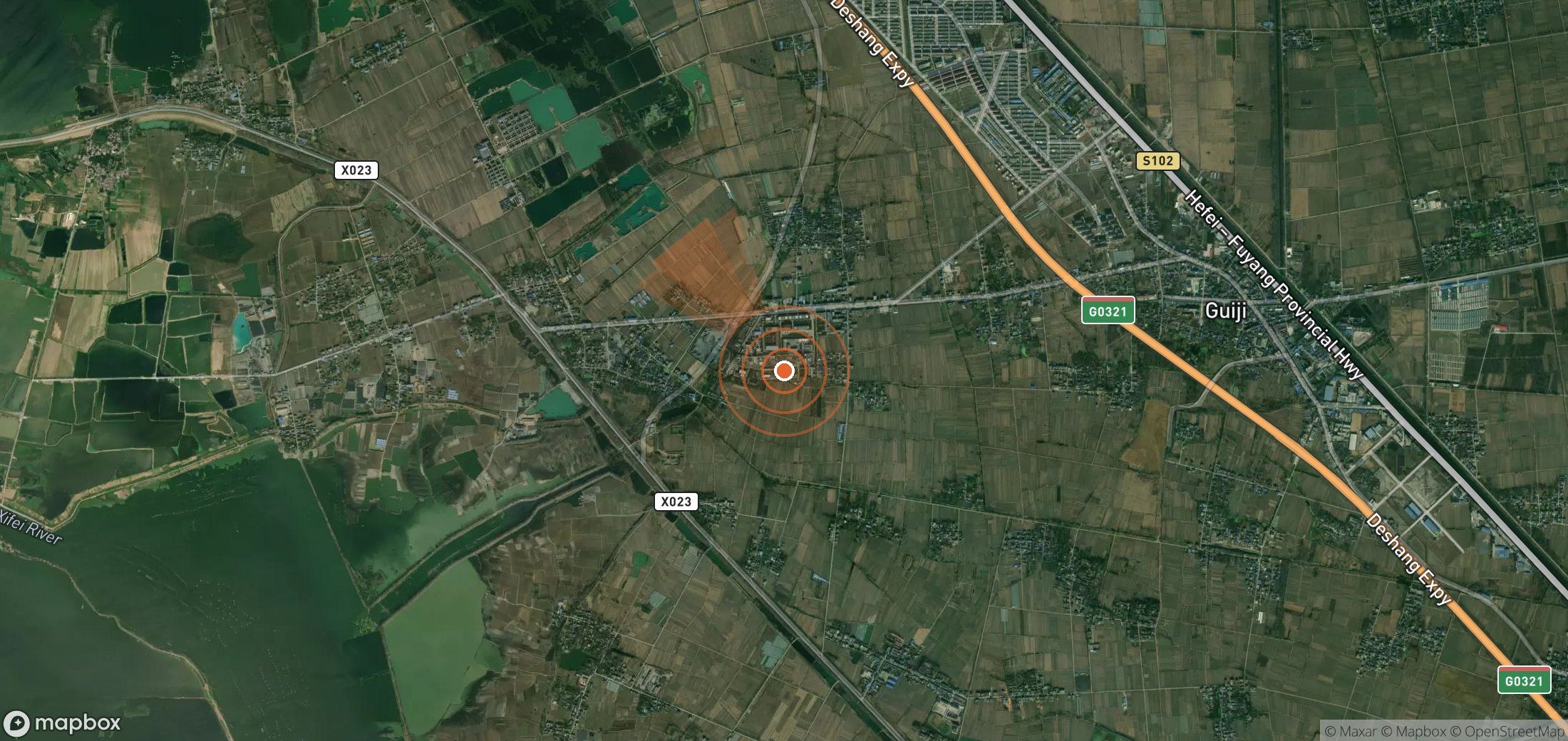Satellite map of methane plume locations in China