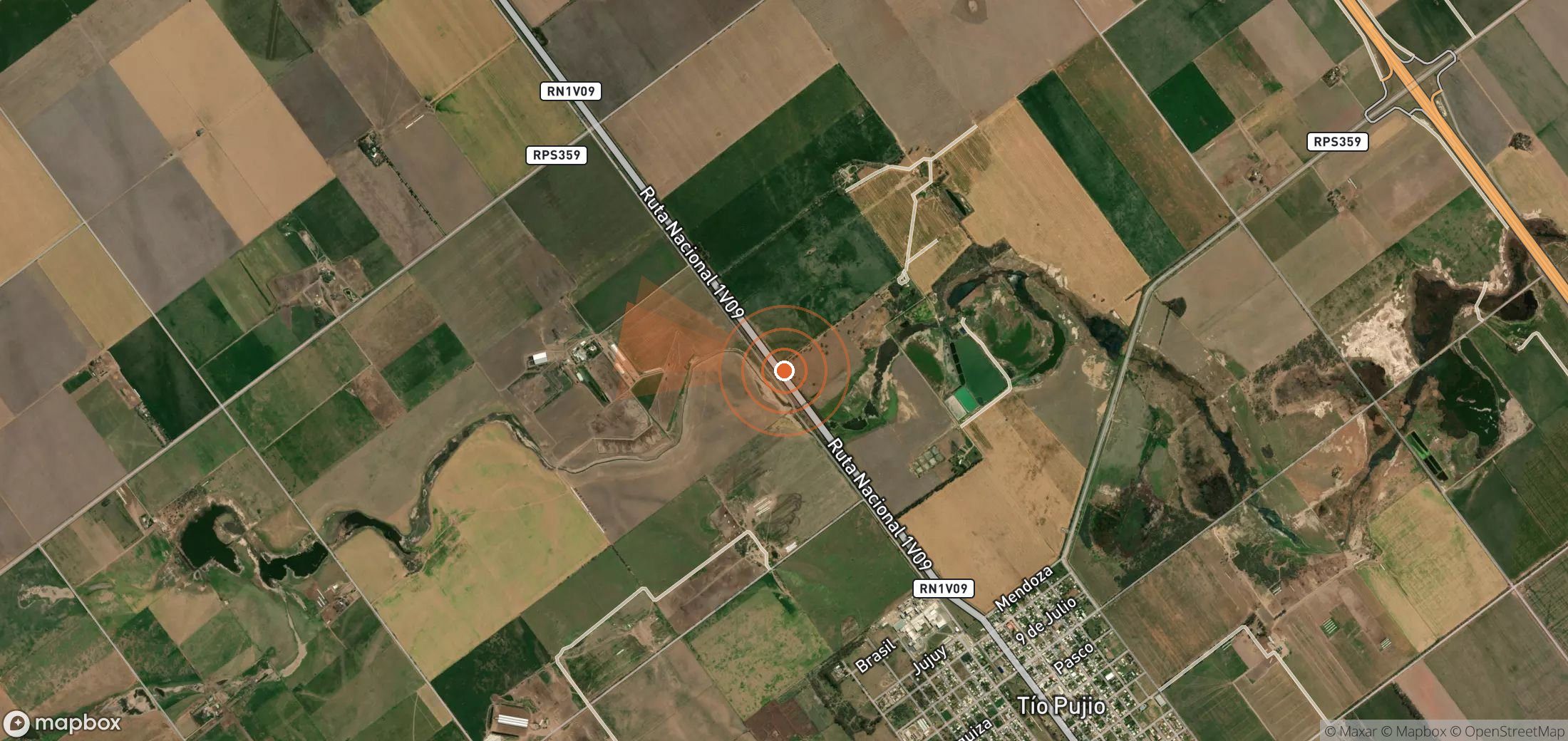 Satellite map of methane plume locations in Argentina