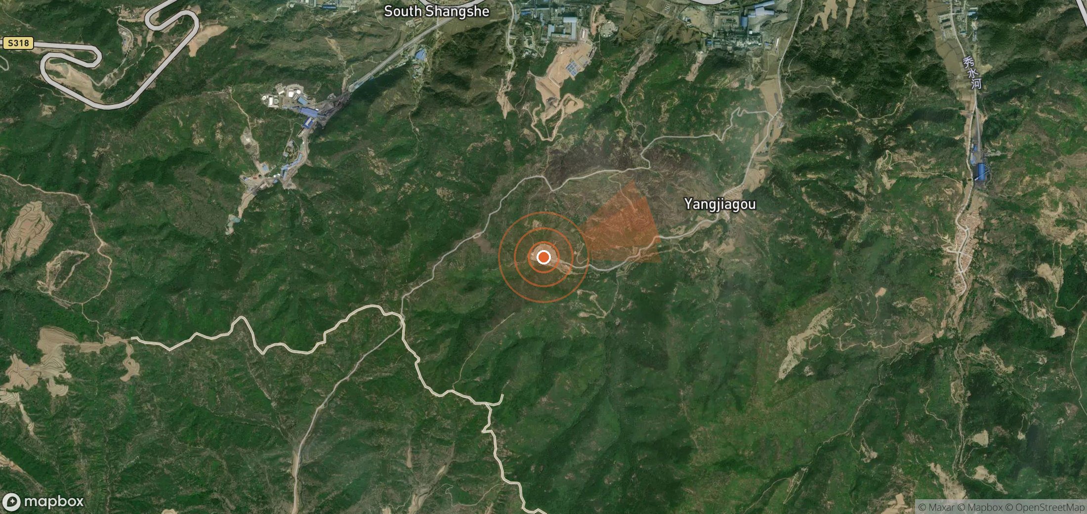 Mapa satelital de plumas de metano en China