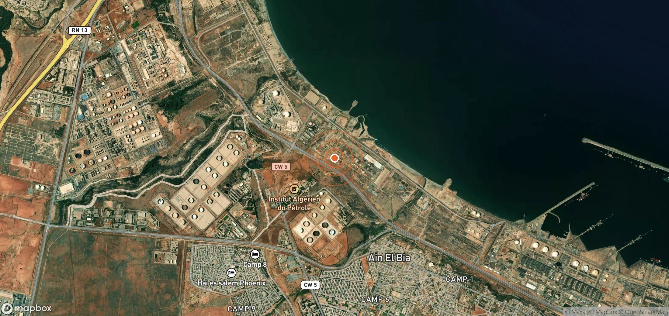 Satellite map of methane plume locations in Algeria