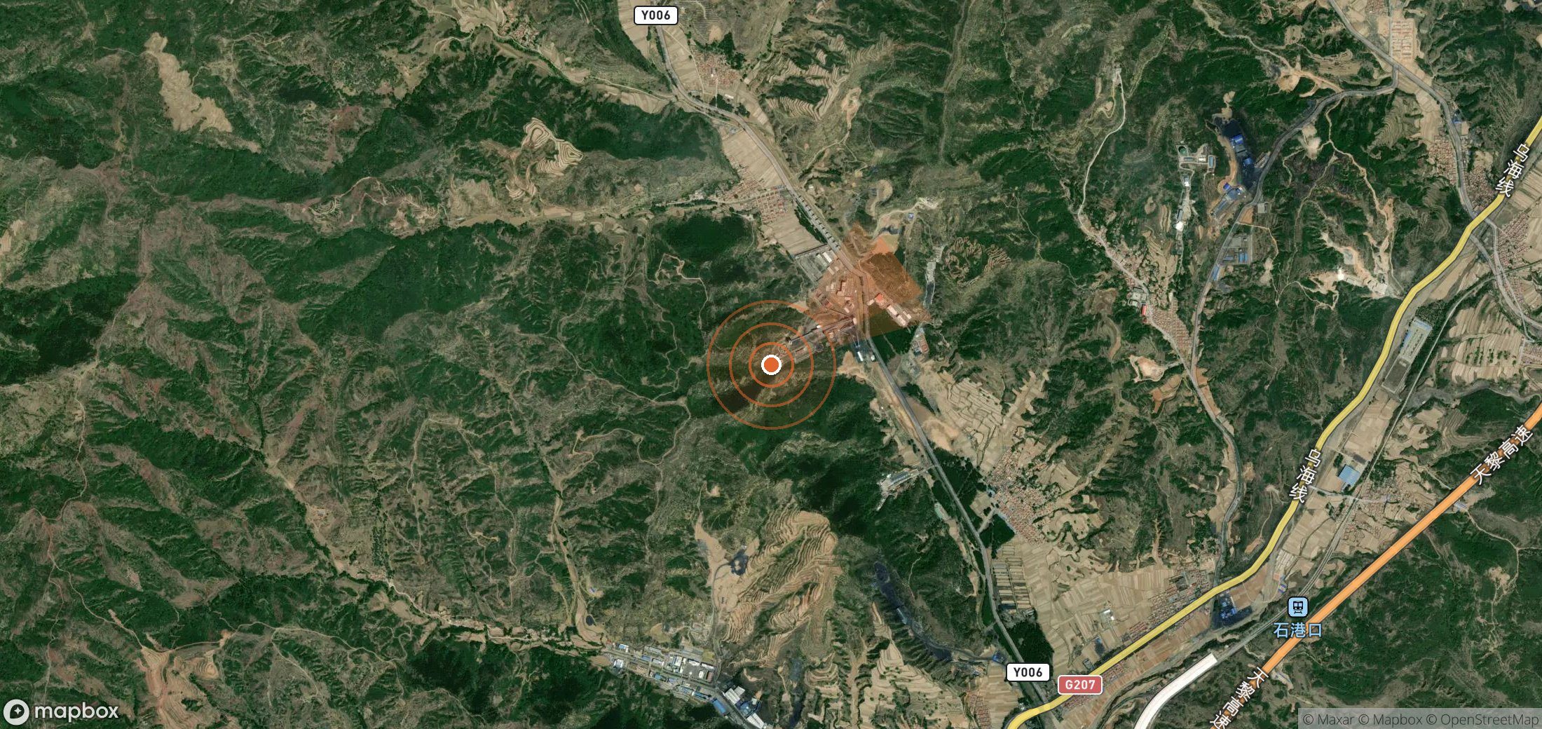 Satellite map of methane plume locations in China
