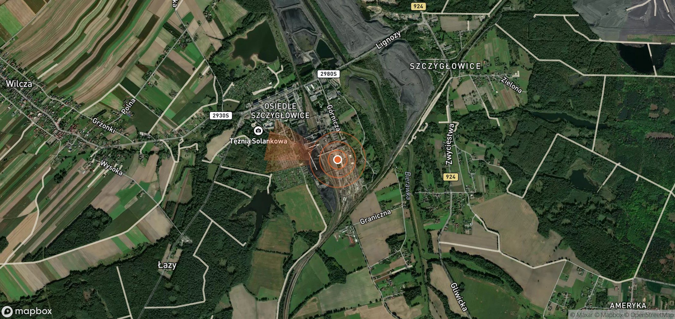 Satellite map of methane plume locations in Poland