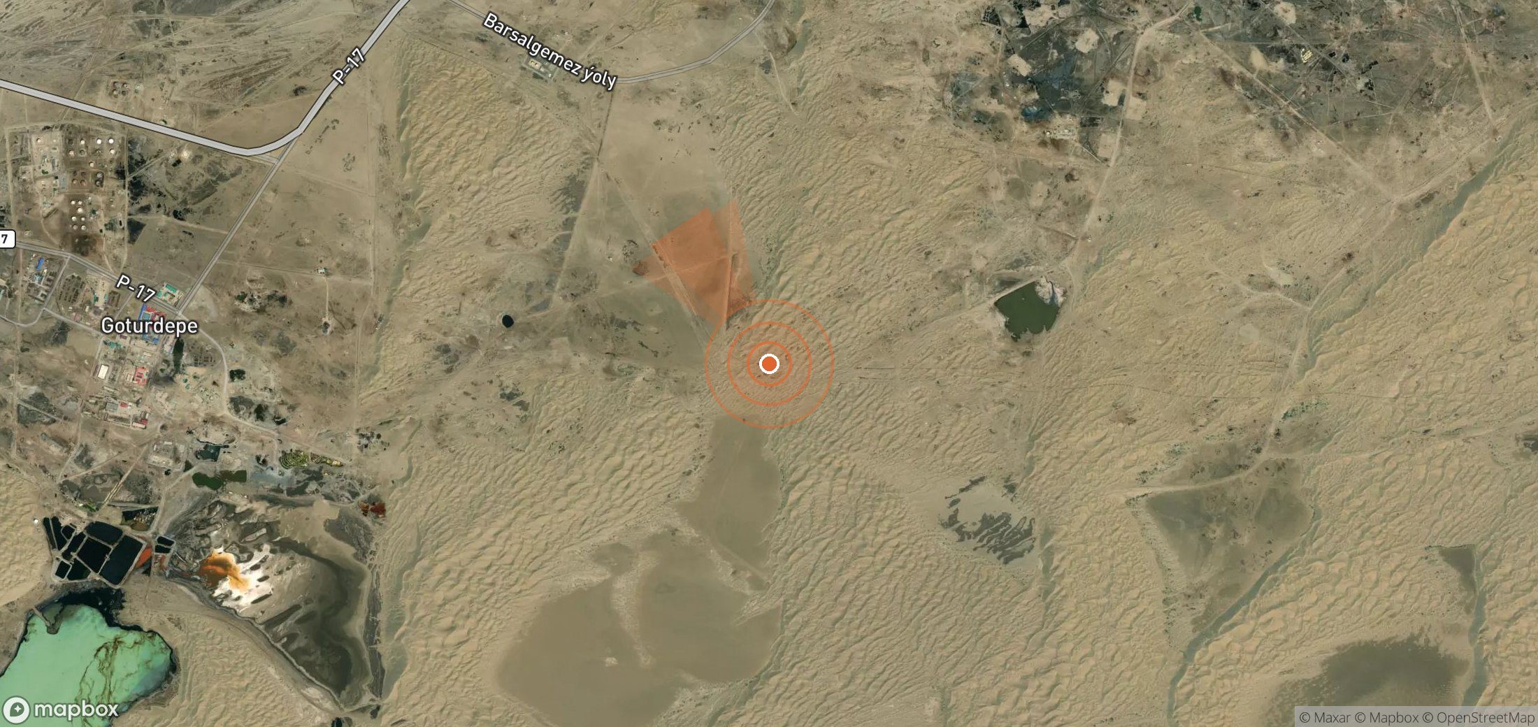 Satellite map of methane plume locations in Turkmenistan