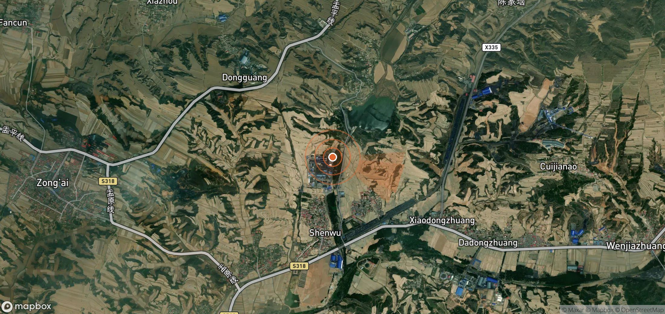 Satellite map of methane plume locations in China