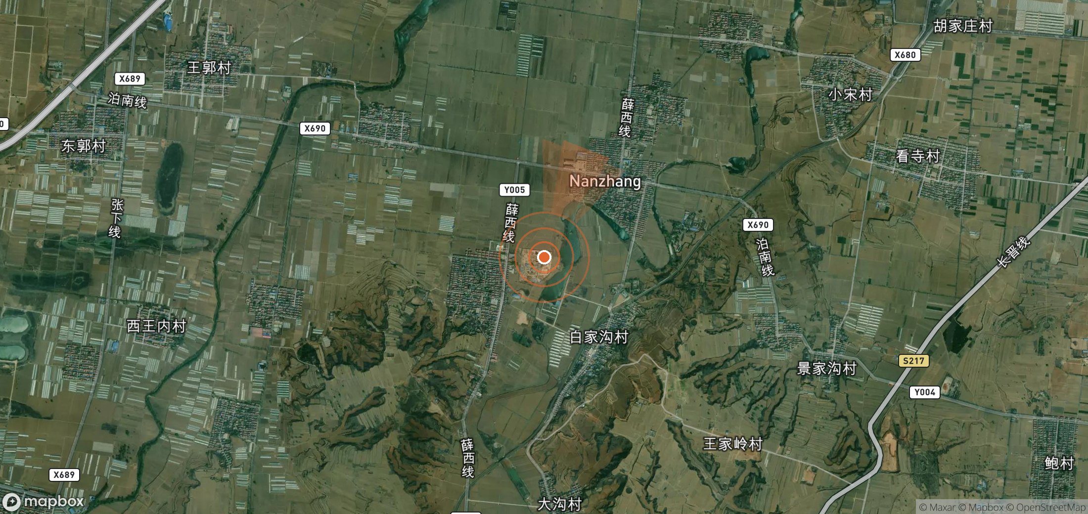 Satellite map of methane plume locations in China