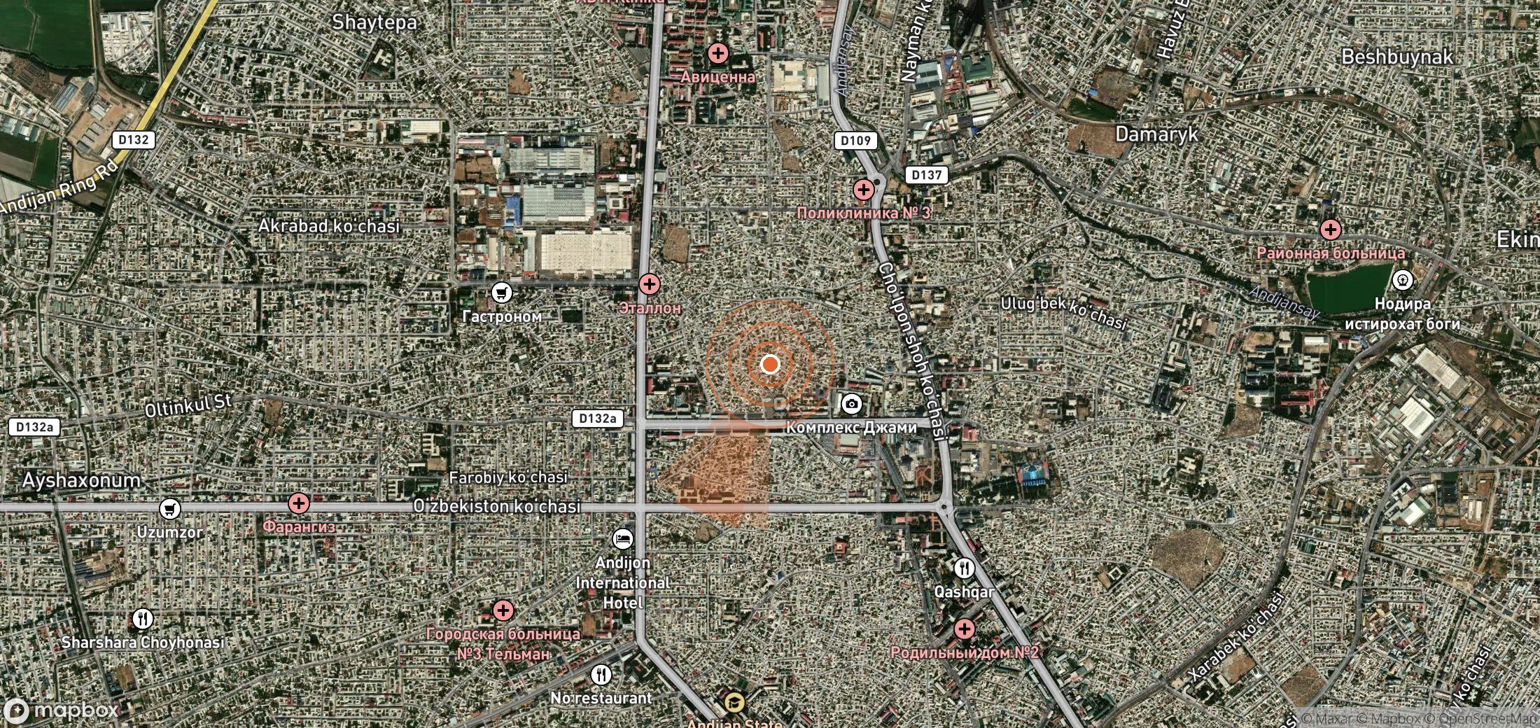 Satellite map of methane plume locations in Uzbekistan