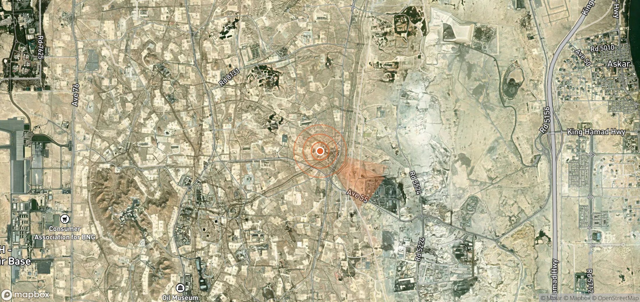 Satellite map of methane plume locations in Bahrain
