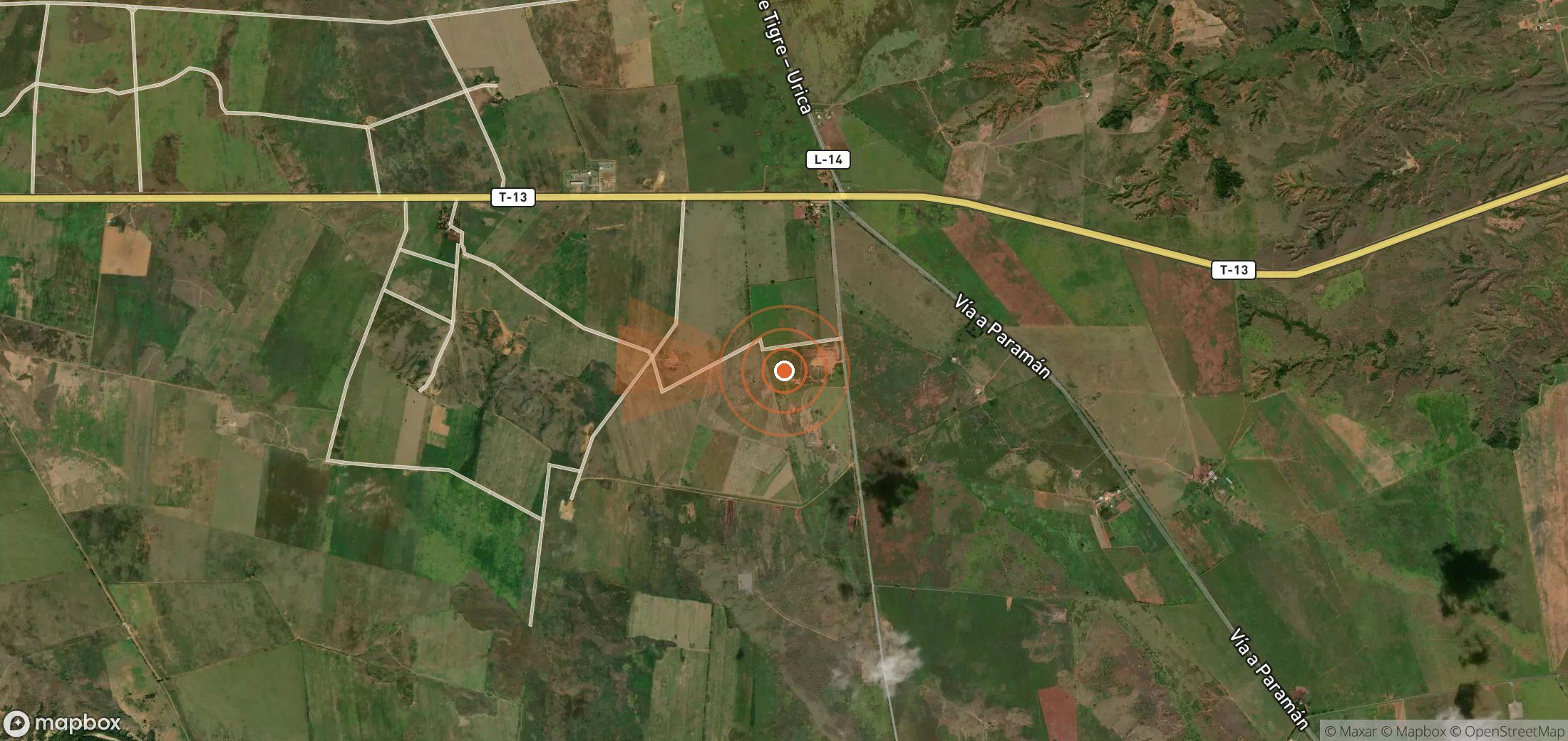 Satellite map of methane plume locations in Venezuela