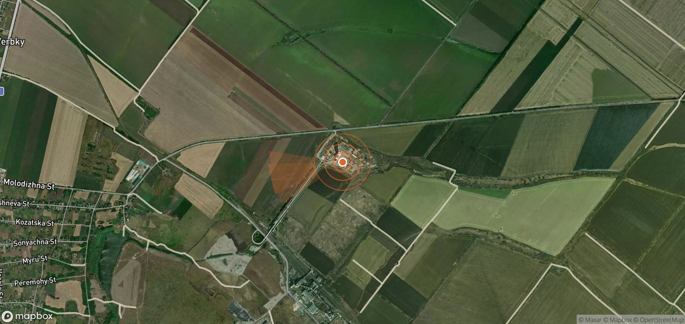 Satellite map of methane plume locations in Ukraine