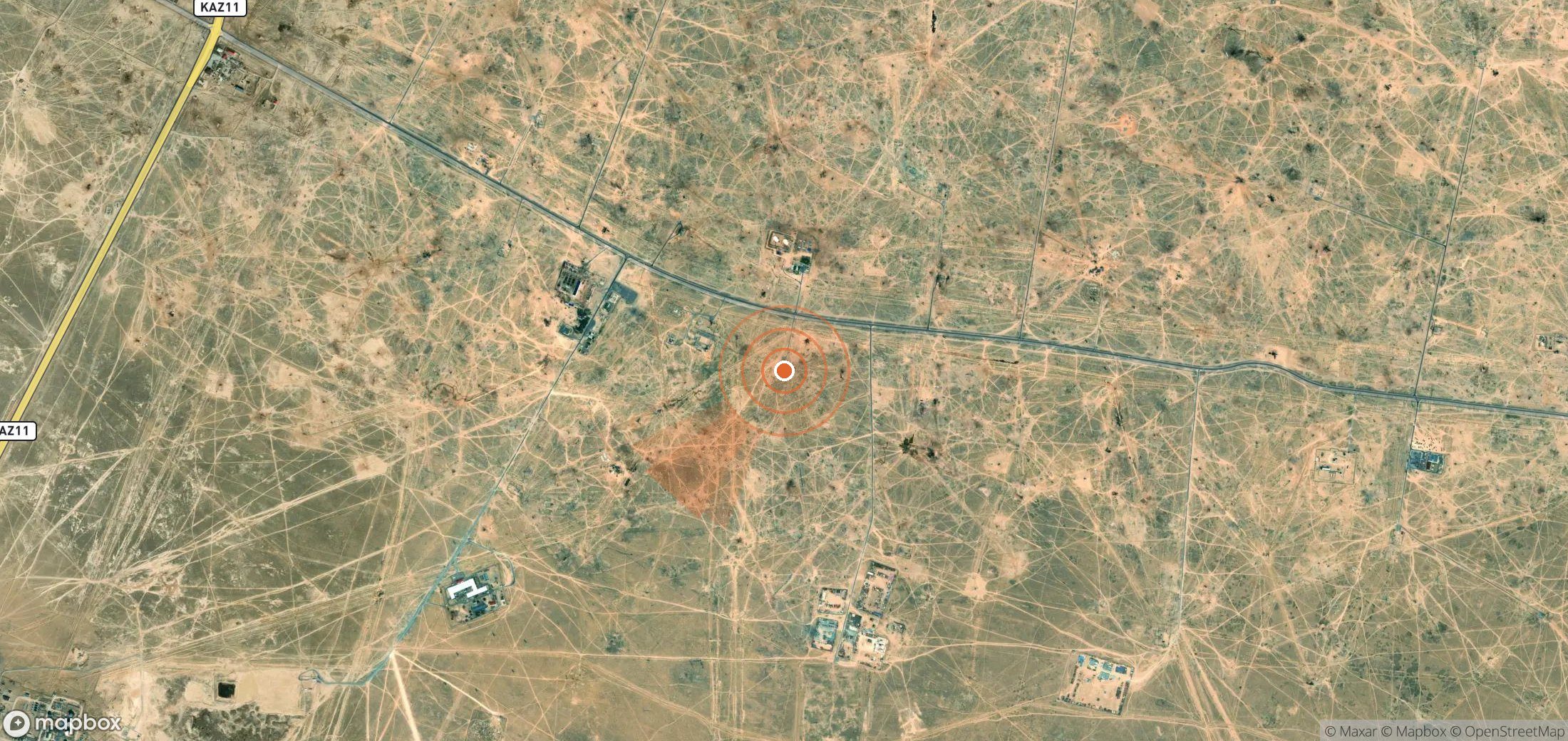 Mapa satelital de plumas de metano en Kazajistán