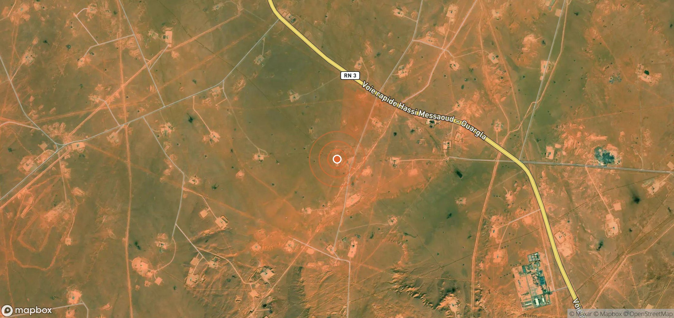 Satellite map of methane plume locations in Algeria