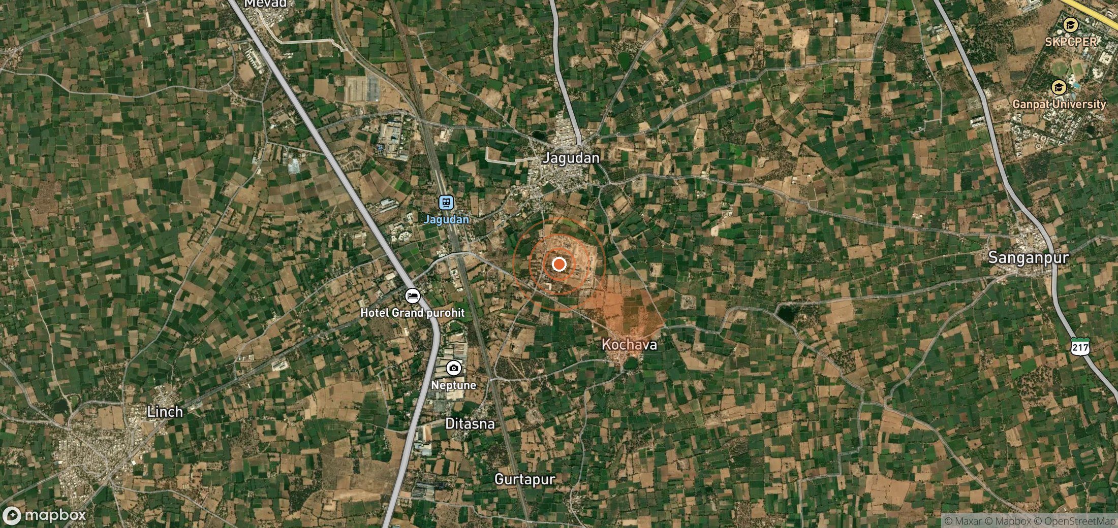 Satellite map of methane plume locations in India